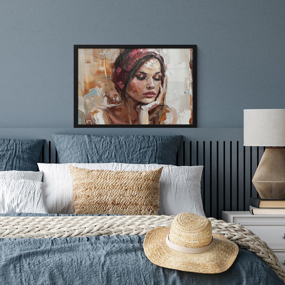 POSTER MIT RAHMENGERAHMTES BILD Frau - Lackierung - Porträt - Modern 60x40 cm - Altrosa, Papier (60/40cm) - MuchoWow