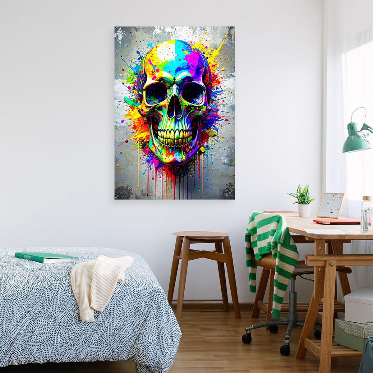 LEINWANDBILD Bunte Totenkopf Abstrakt 80x120cm - Multicolor, Textil (80/120cm) - Feeby