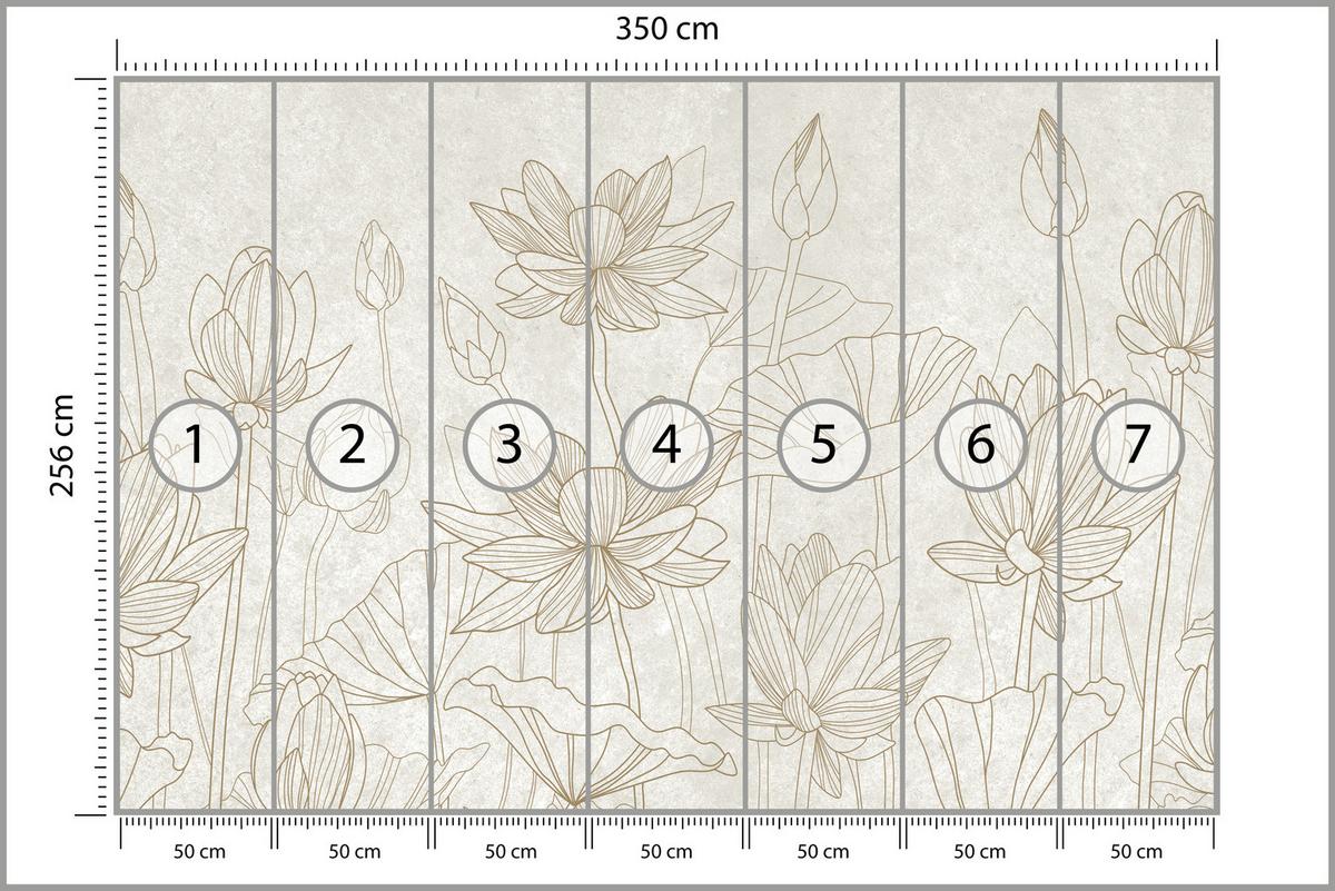 FOTOTAPETE für Wohnzimmer Linienzeichnung Blumen Pflanzen Natur 350x256 - Beige, Papier (350/256cm) - Muralo