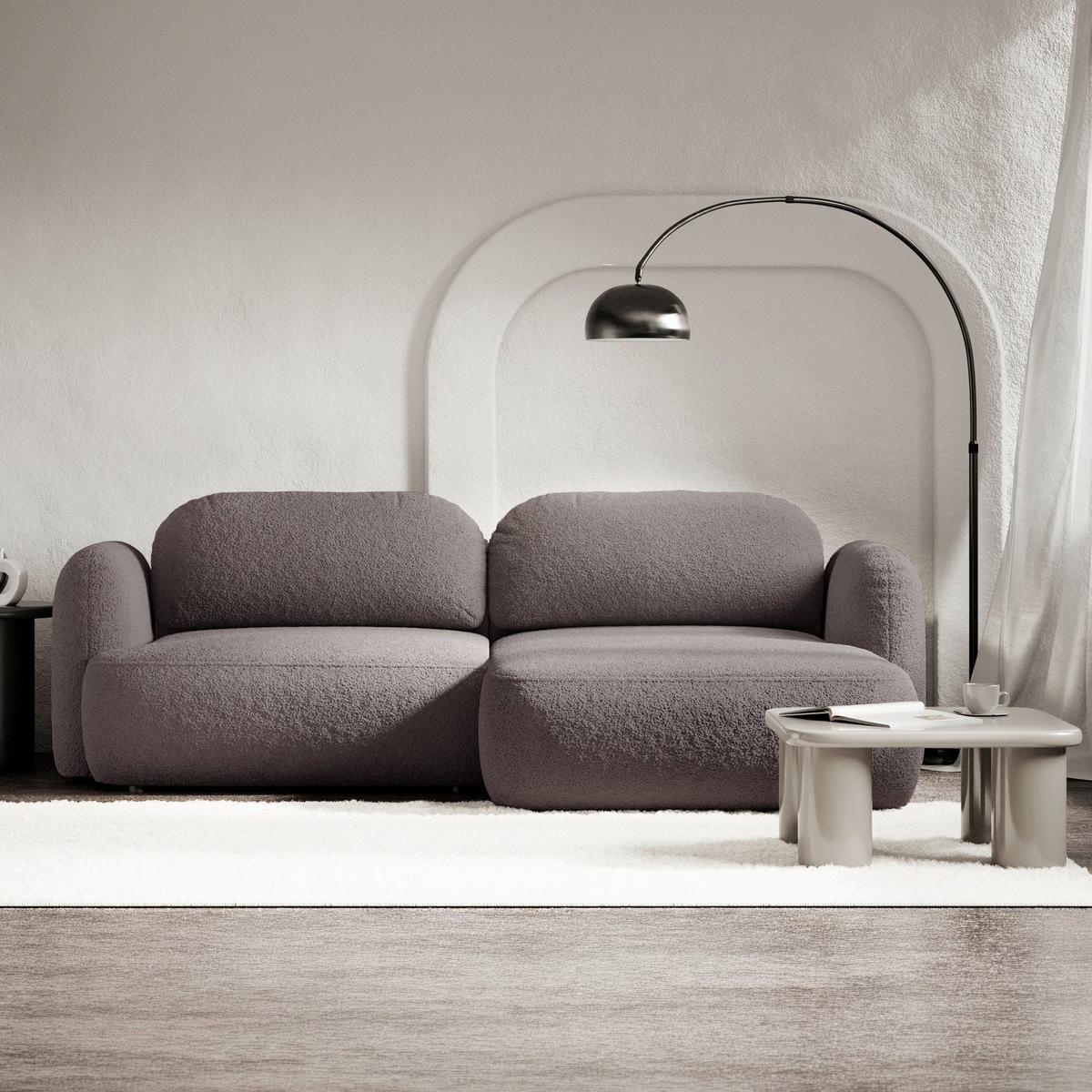 ECKSOFA Tvoya Graubraun Bouclé - Graubraun/Schwarz, Kunststoff/Textil (175/267cm) - Selsey