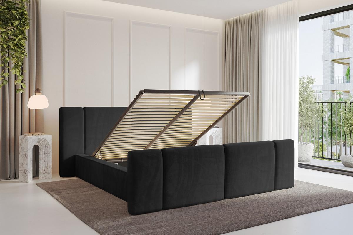 POLSTERBETT mit Bettkasten, Fußteil und Lattenrost, Bett mit Matratze H3/H4 - RIVO-Z 180x200 Schwarz - Schwarz, Holzwerkstoff/Textil (180/200cm) - ALTDECOR
