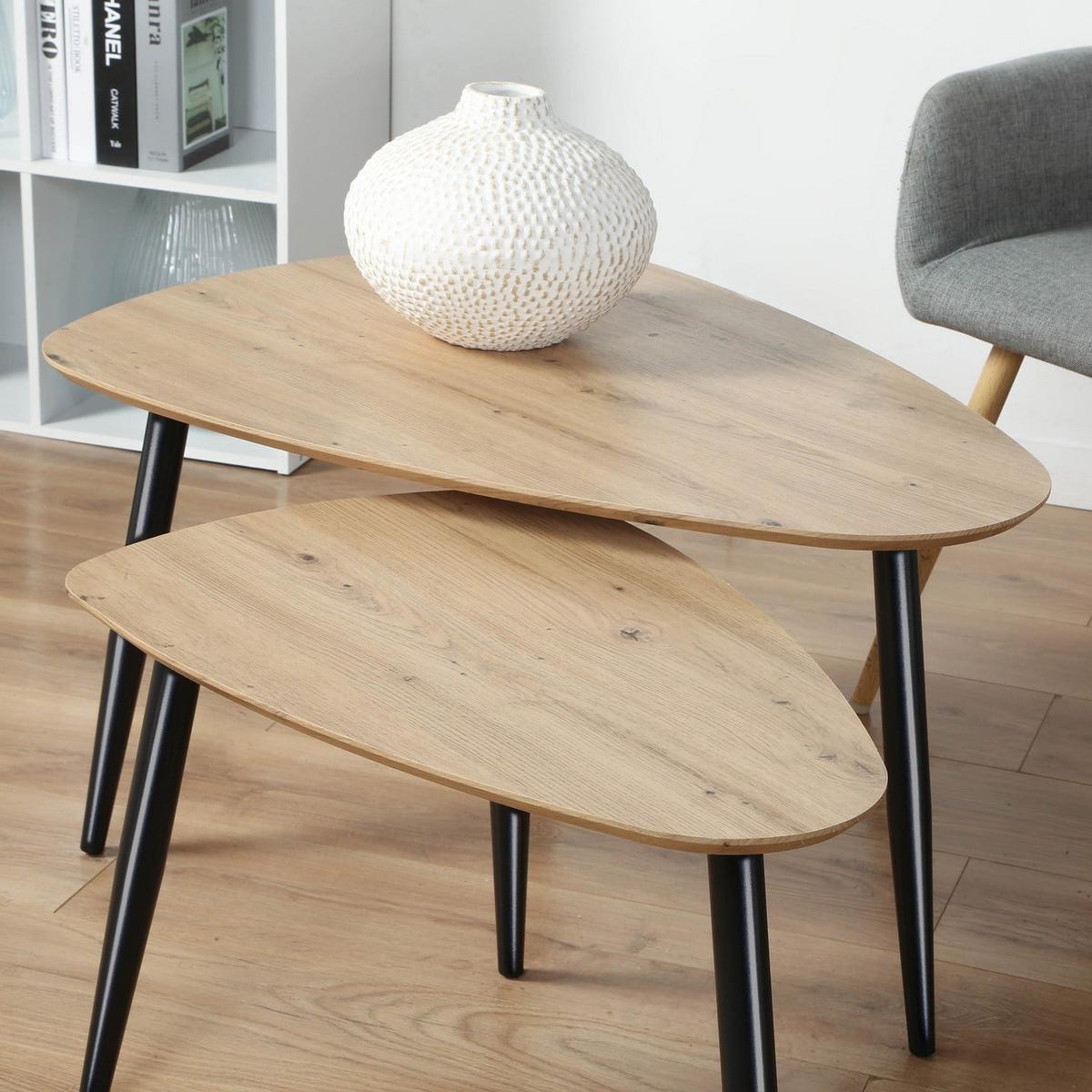 TISCH ineinander 2er-Set mit Metallbeinen 80/60/42 cm - Eschefarben, Holzwerkstoff (9.5/60/42cm) - Calicosy