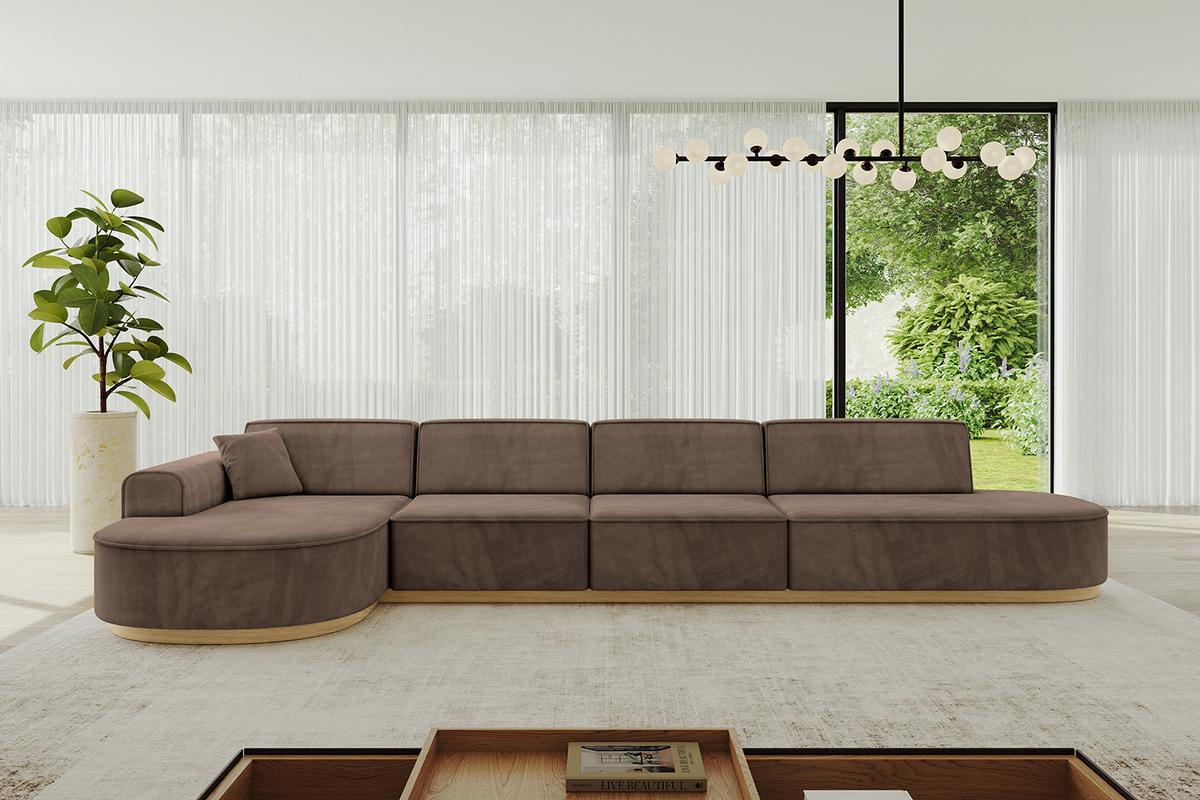 ECKSOFA Ottomane Links MARI-L3-v2 - 413x171x83 cm Braun Velours - Braun, Holzwerkstoff/Textil (413/171cm) - ALTDECOR