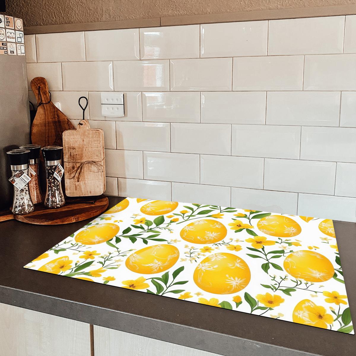 HERDABDECKPLATTE Blumen - Ostereier - Gelb Herdabdeckung Induktionsfeld 75x52 cm - Gelb, Kunststoff (75/52/0.2cm) - MuchoWow