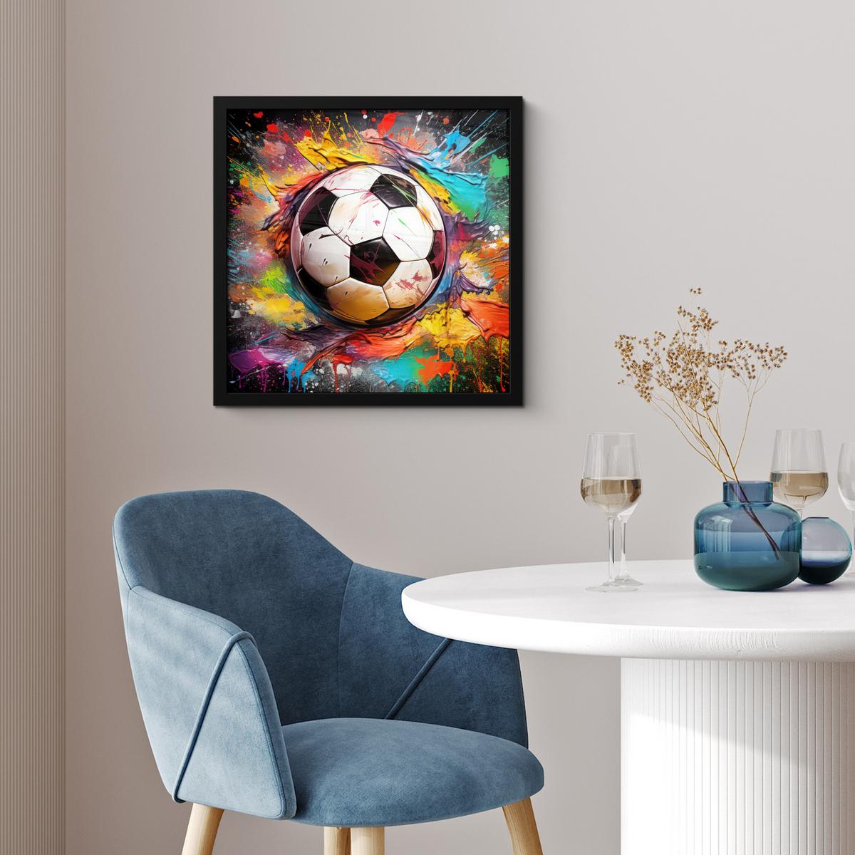 POSTER MIT RAHMENGERAHMTES BILD Fußball - Farbe - Farben - Schwarz - Weiß 40x40 cm - Weiß, Papier (40/40cm) - MuchoWow