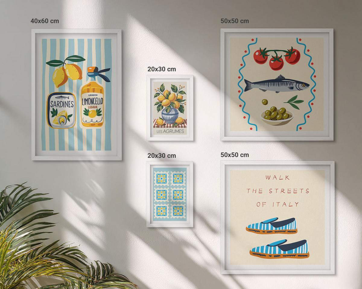 BILDER SET 5er Set - 50x50 cm & 20x30 cm & 40x60 cm Weißer Rahmen - Italienische Aromen, farbenfrohe Bilder - Weiß, Kunststoff (40/60cm) - TULUP