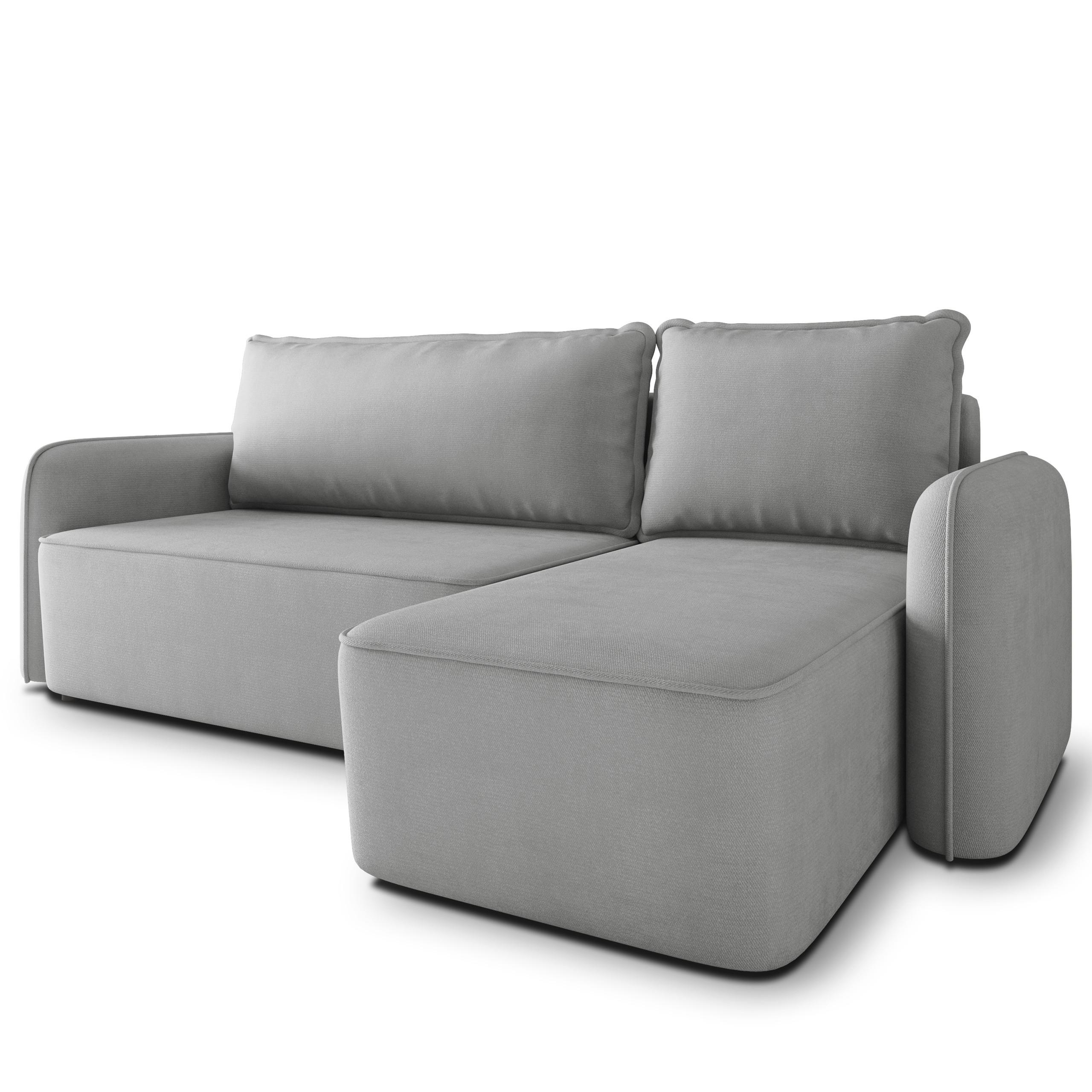ECKSOFA DOLVER Hellgrau Plüsch-Stoff mit Schlaffunktion - Hellgrau, Holz (238/156cm) - MASSENO