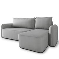 ECKSOFA DOLVER Hellgrau Plüsch-Stoff mit Schlaffunktion - Hellgrau, Holz (238/156cm) - MASSENO