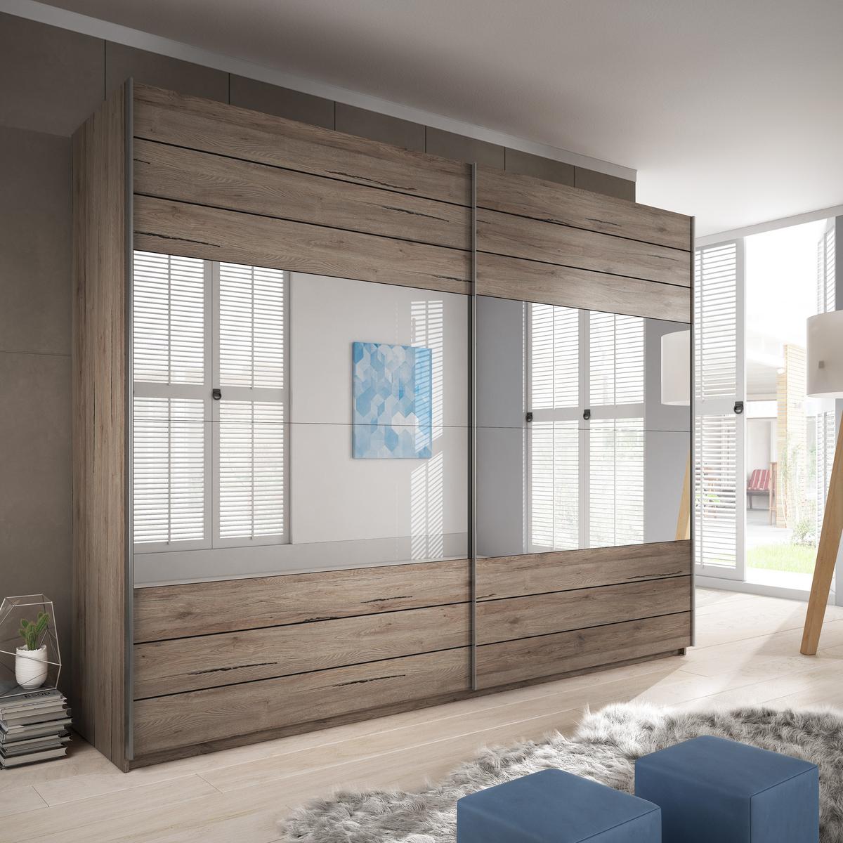 SCHWEBETÜRENSCHRANK GALASSIA 270/210/61 cm 2-türig mit Spiegel Kastanienfarben - Kastanienfarben, Holzwerkstoff (270/210/61cm) - MASSENO