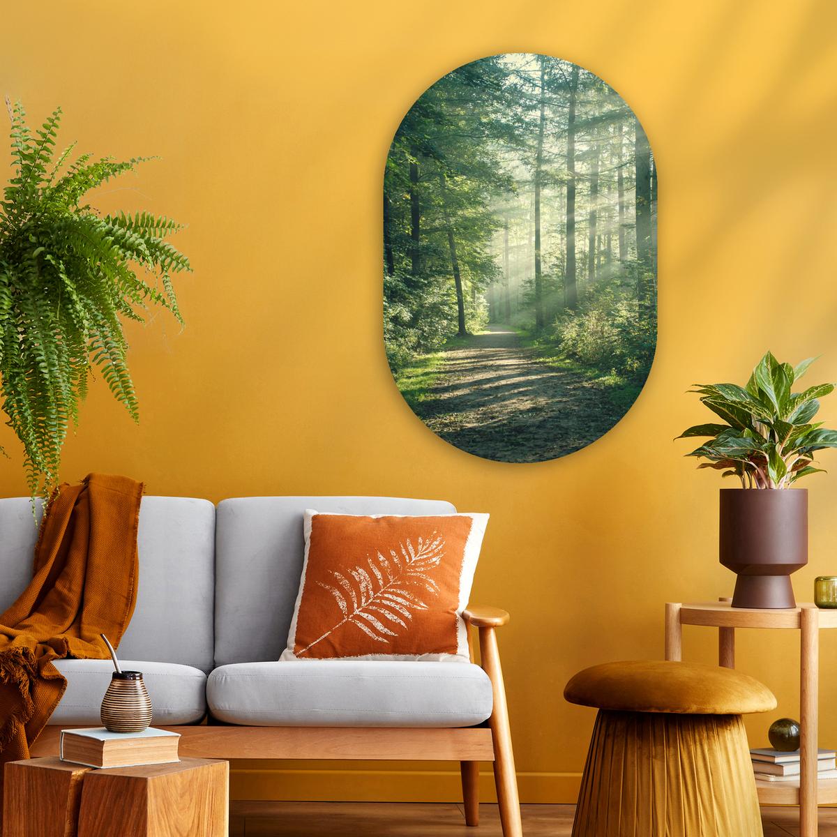 WANDBILD Wald - Weg - Sonne - Bäume - Grün - Natur Wanddeko Schlafzimmer 60x90 cm - Waldgrün, Kunststoff (60/90cm) - MuchoWow