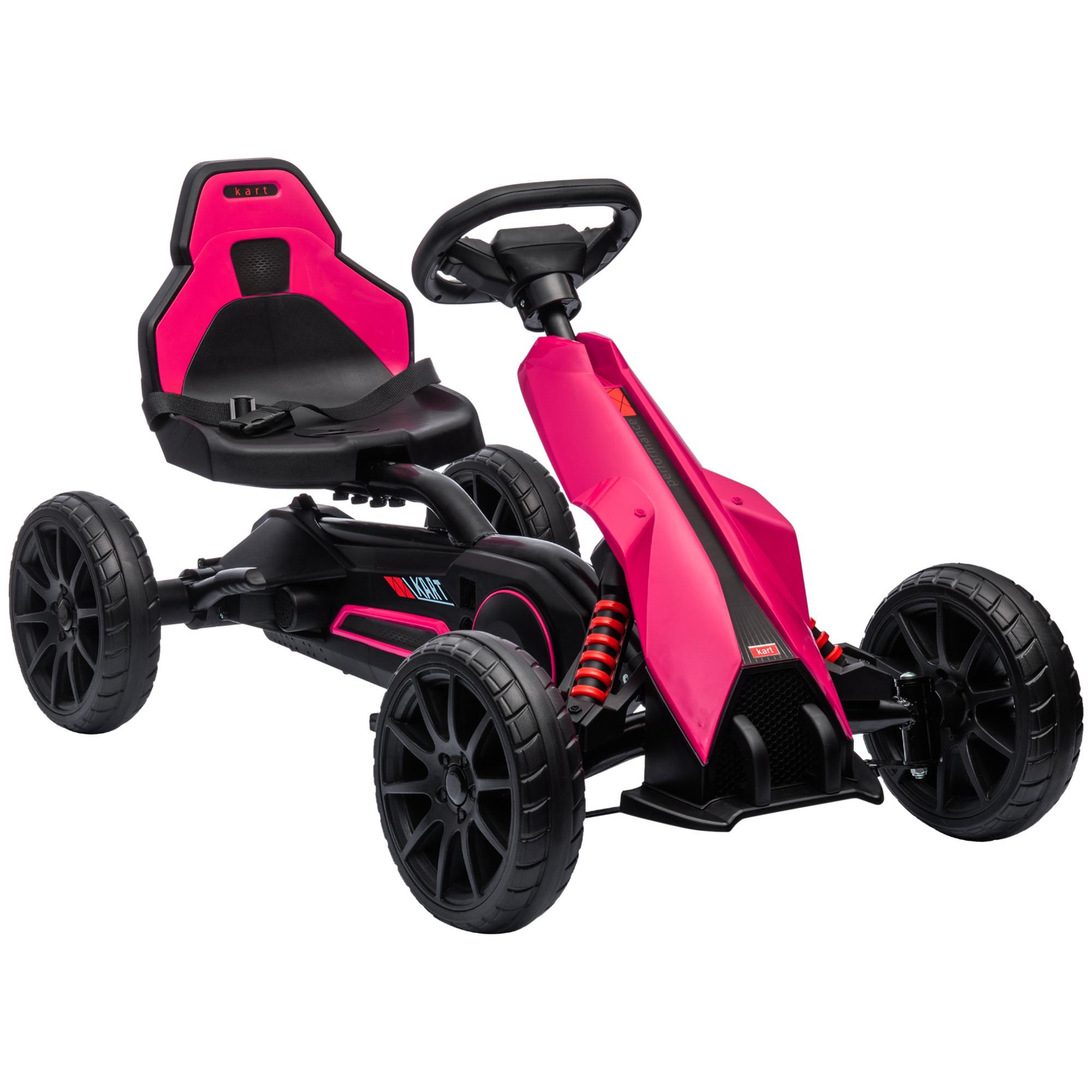 KINDER GO KART TRETAUTO, Rosa, Kunststoff, Metall - Rosa, Metall (100/58/58.5cm) - HOMCOM
