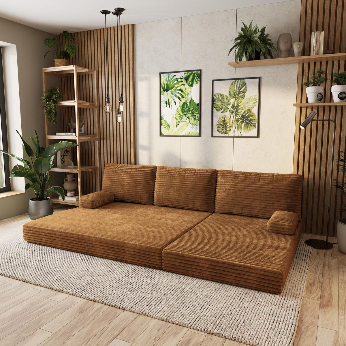 ECKSOFA ANKO modulares Boneless Sofa mit Schlaffunktion Orange Kordstoff - Orange, Textil (270/160cm) - MASSENO
