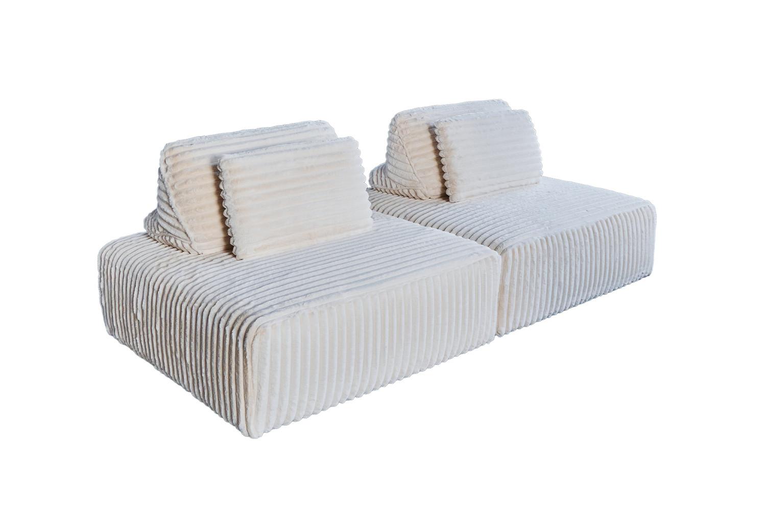MODULSOFA WIOLO SOFT 2 MODULE 2 KISSEN Cremeweiß Cord - Creme/Schwarz, Kunststoff/Textil (222/84/111cm) - KAWOLA