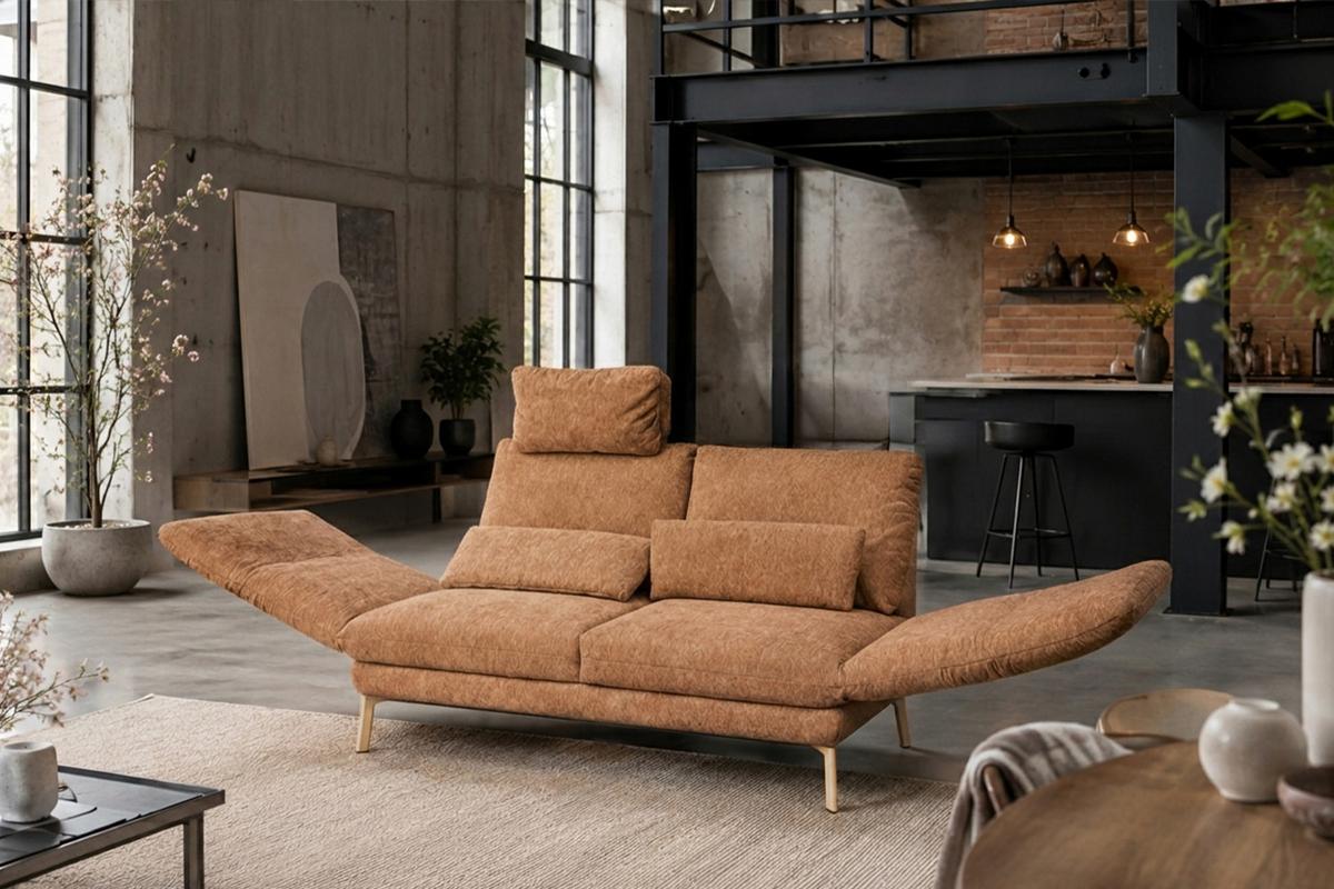 SOFA HOLLY Braun Flachgewebe - Braun, Textil/Metall (176/90/92cm) - KAWOLA
