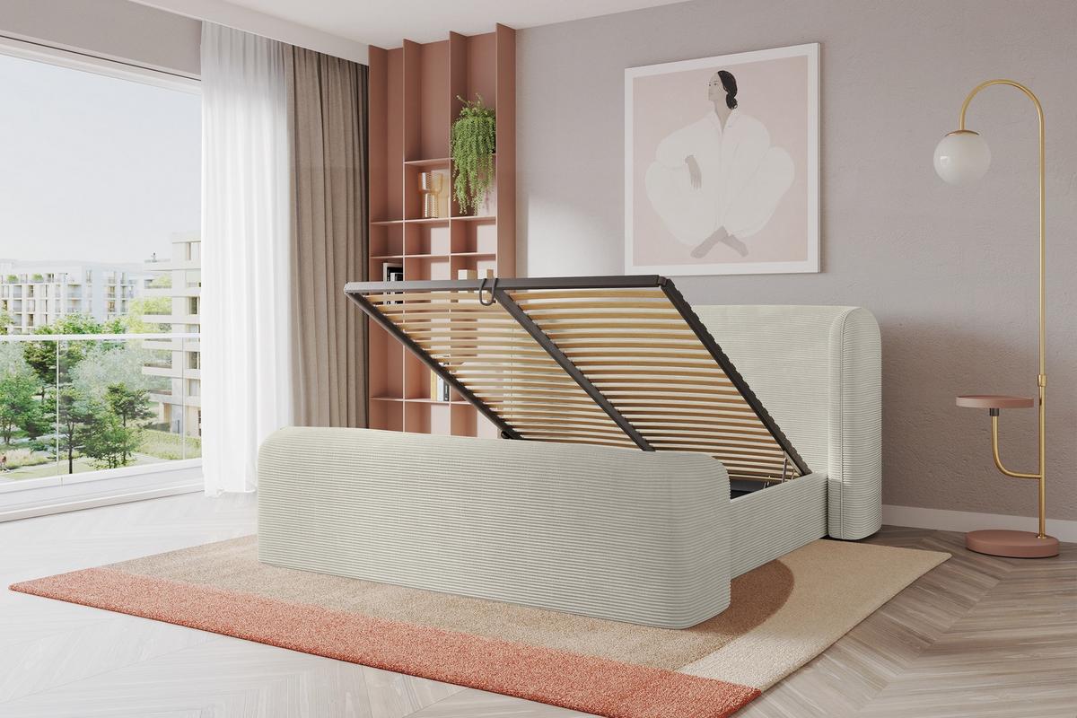 POLSTERBETT mit Bettkasten, Fußteil und Lattenrost, Bett mit Matratze H3/H4 - ESTI-Z 140x200 Creme - Creme, Holzwerkstoff/Textil (140/200cm) - ALTDECOR