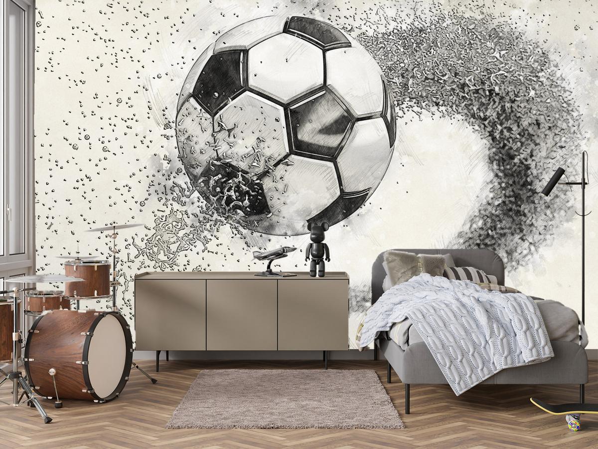 FOTOTAPETE für Kinderzimmer Abstrakter Sand Fußball Sport 200x140 - Beige/Creme, Papier (200/140cm) - Muralo