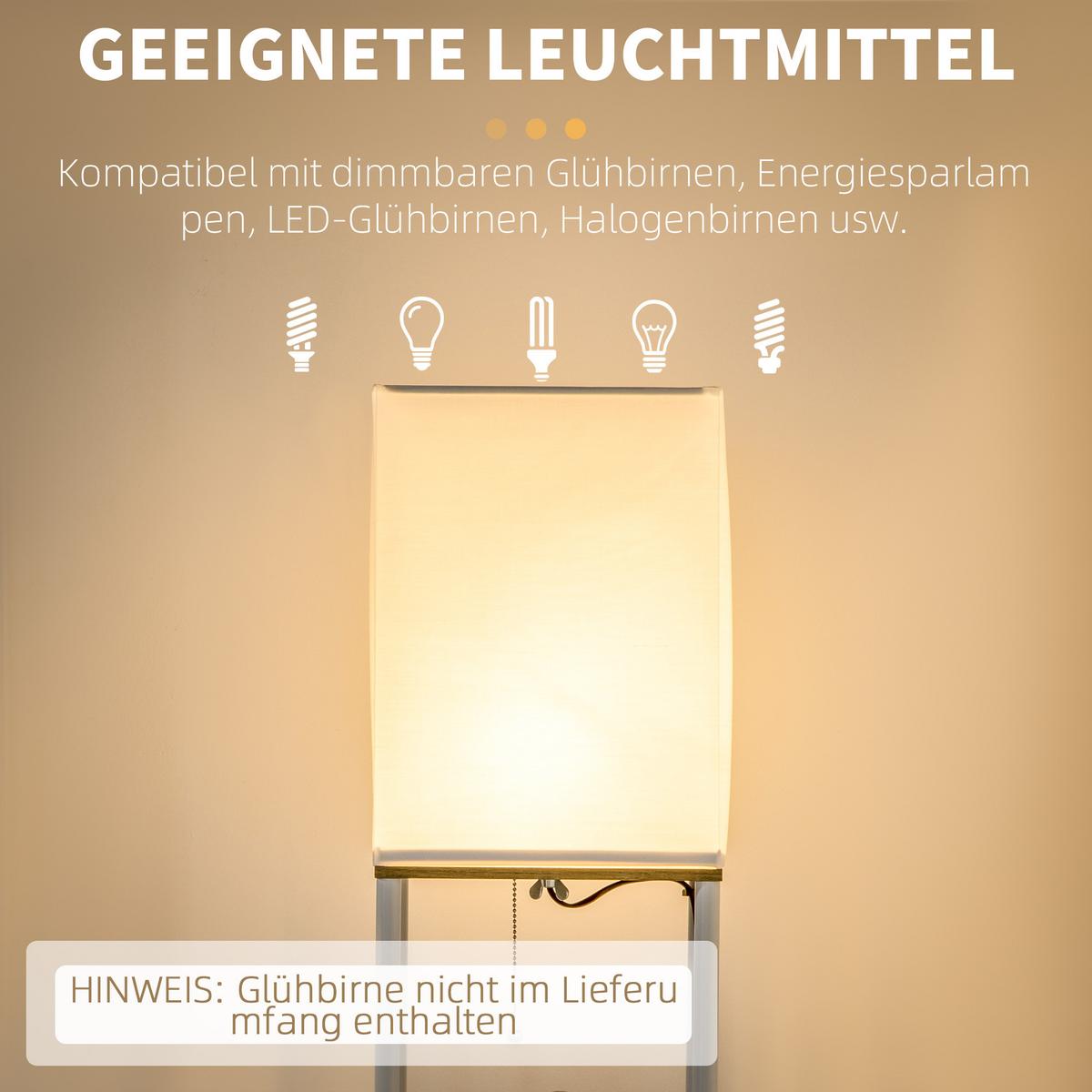 STEHLAMPE, Stehleuchte mit 3 Fächern, E27 Sockel, Weiß, exkl. Glühbirne - Weiß, Holzwerkstoff (26/26/159cm) - HOMCOM