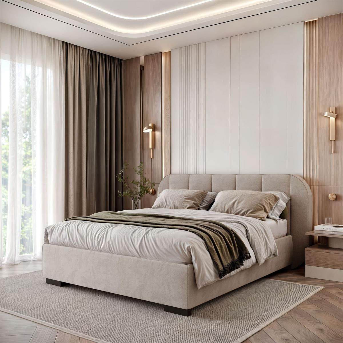 BETT AMARA 160x200 gepolstert mit Stauraum und Lattenrost, Royal Velvet 180 - Taupe, Textil (160/200cm) - Lookway