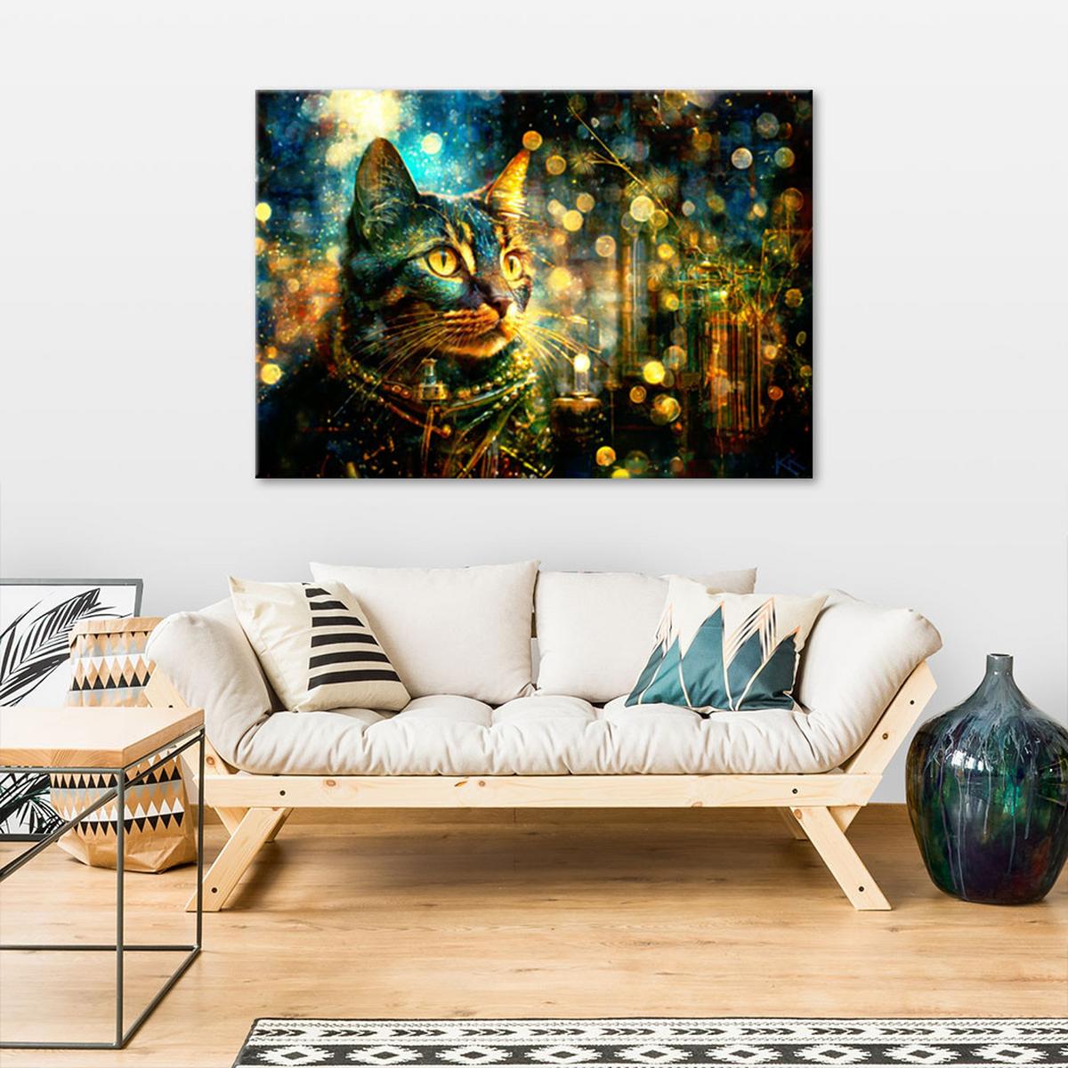 LEINWANDBILD Katze auf abstraktem Hintergrund 100x70cm - Lila, Textil (100/70cm) - Feeby