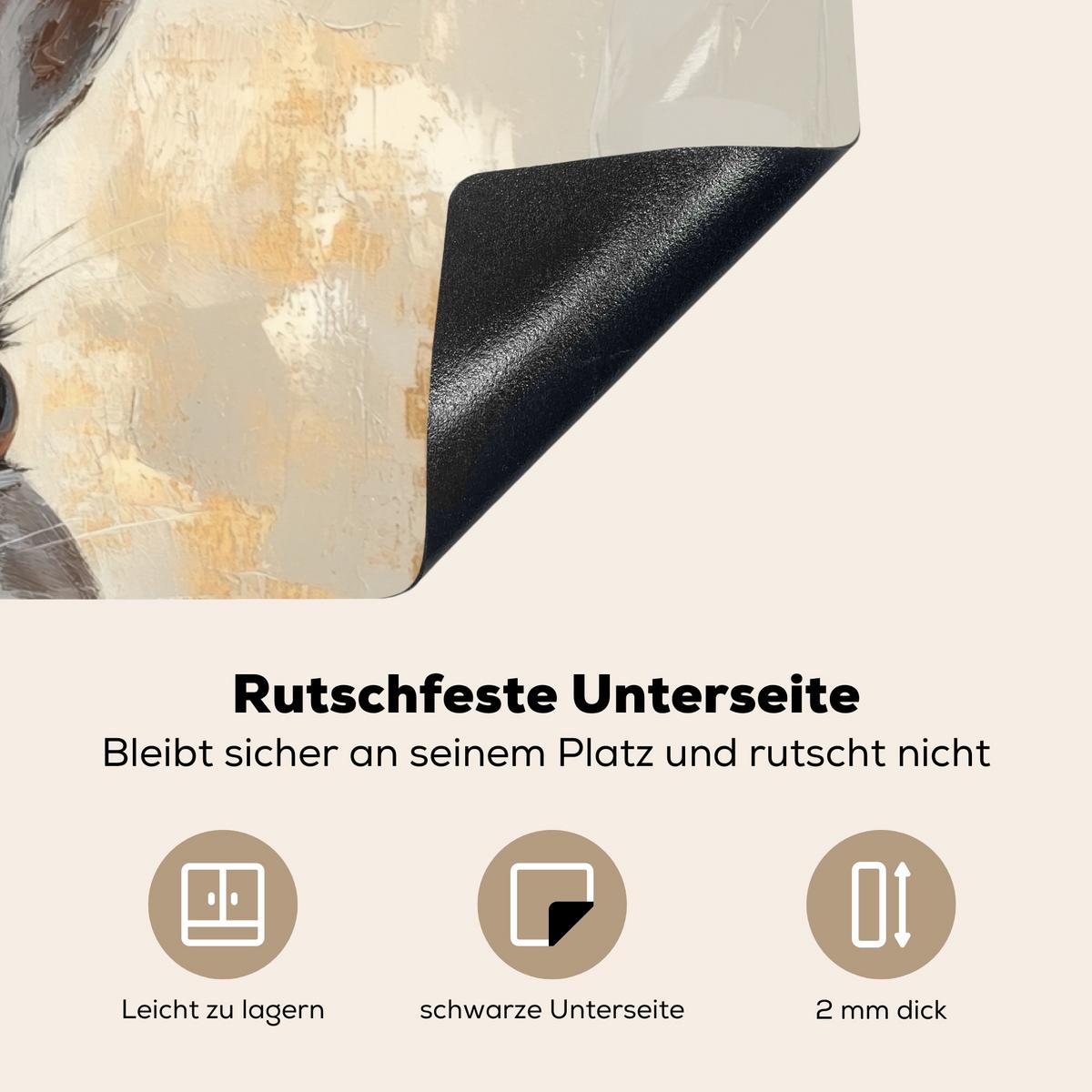 HERDABDECKPLATTE Hase - Ohren - Braun Ceranfeldabdeckung 80x52 cm - Beige, Kunststoff (80/52/0.2cm) - MuchoWow