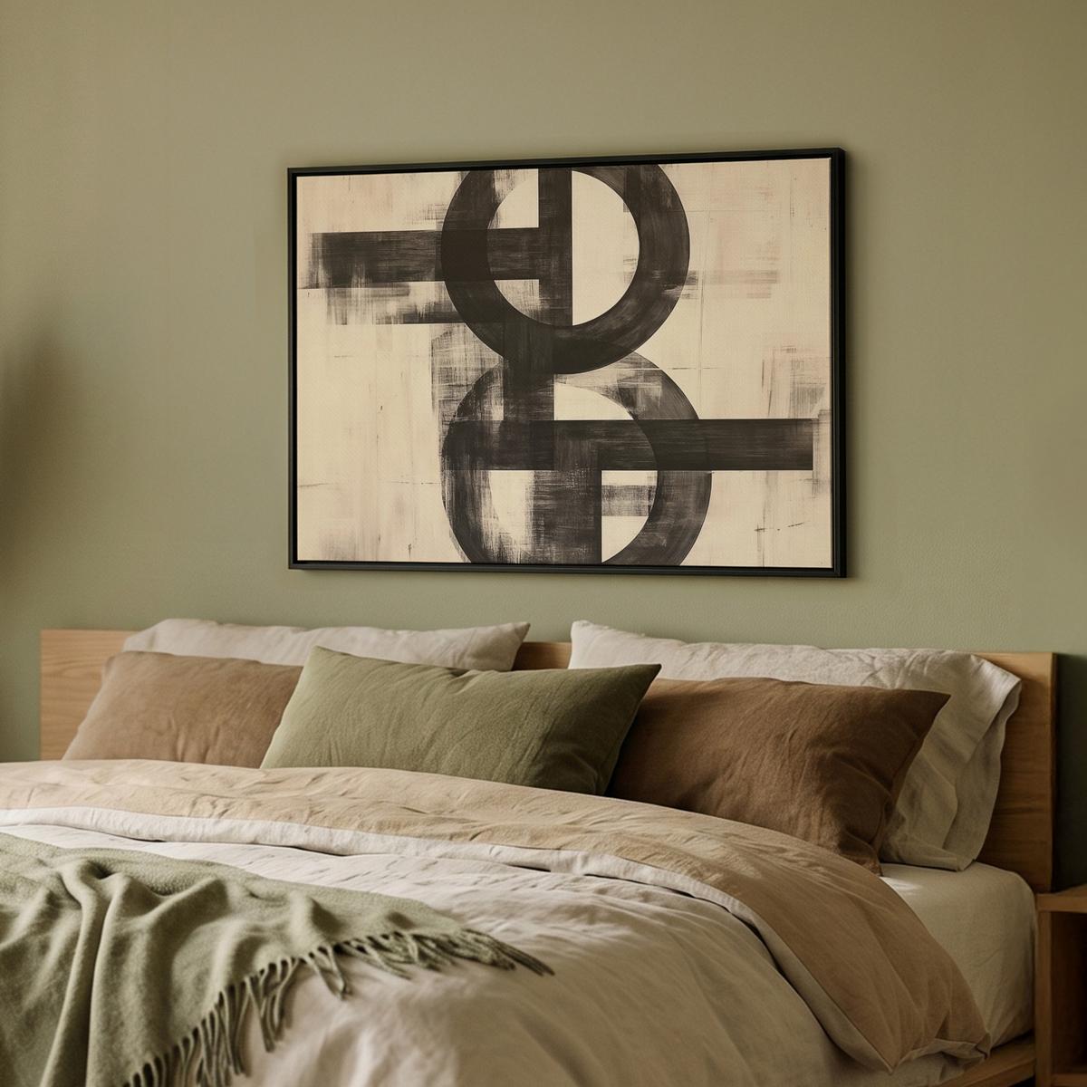LEINWAND Bilder mit Rahmen - Kreise - Balken - Schwarz - Abstrakt - 80x60 - Schwarz, Textil (80/60cm) - MuchoWow