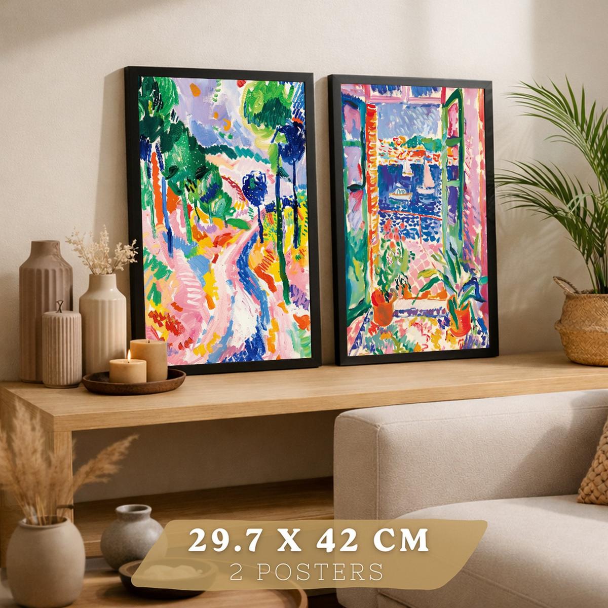 POSTER 4er Bilder-Set Wandbilder Landschaft Maritim modern Wohnzimmer Deko, Schlafzimmer, Küche, Badezimmer Schwarzer Rahmen A3 - Schwarz, Papier (29.7/1/42cm) - Nacnic