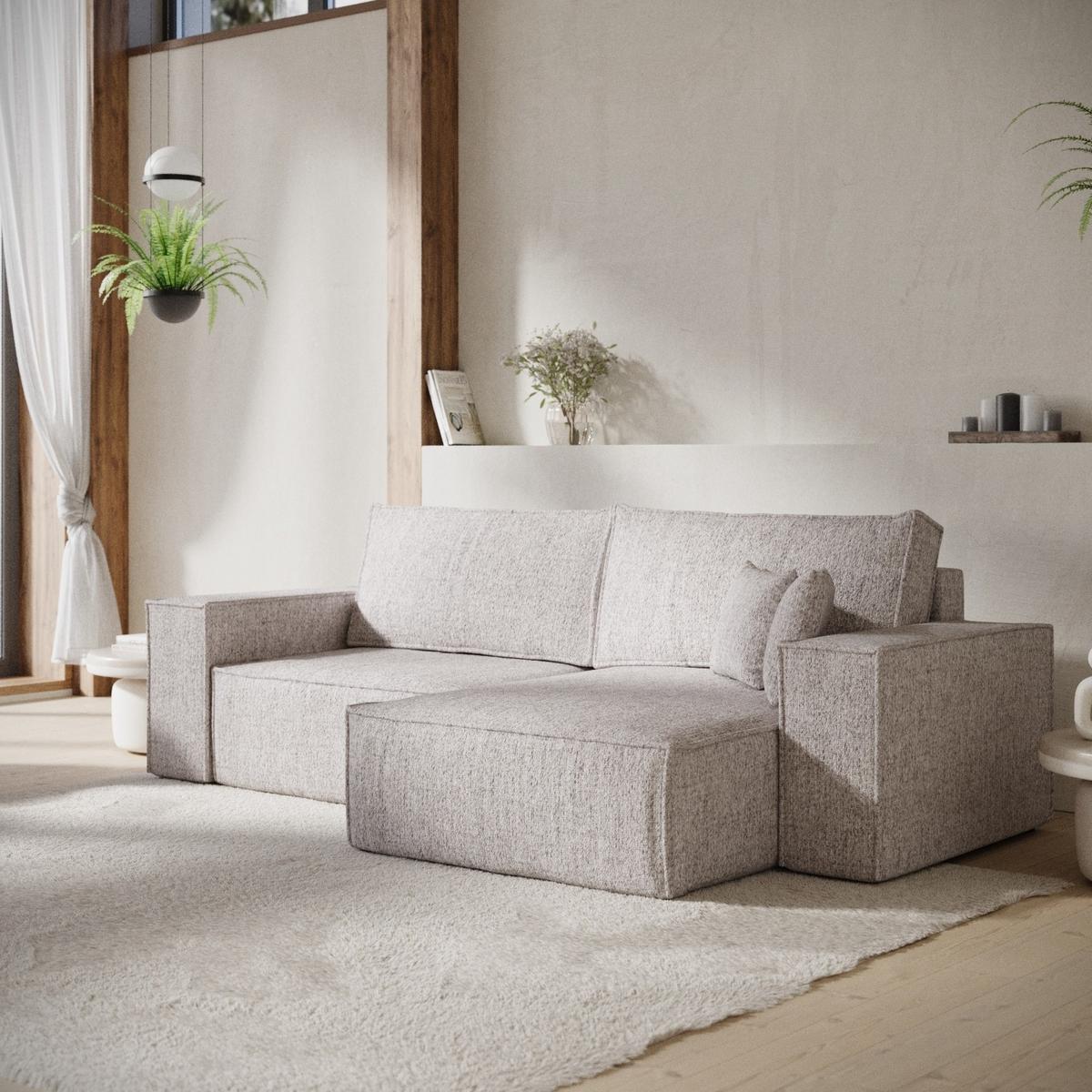 ECKSOFA CAVO mit Schlaffunktion Beige im Neve Stoff - Beige/Schwarz, Holz/Holzwerkstoff (255/148cm) - AltaBeds