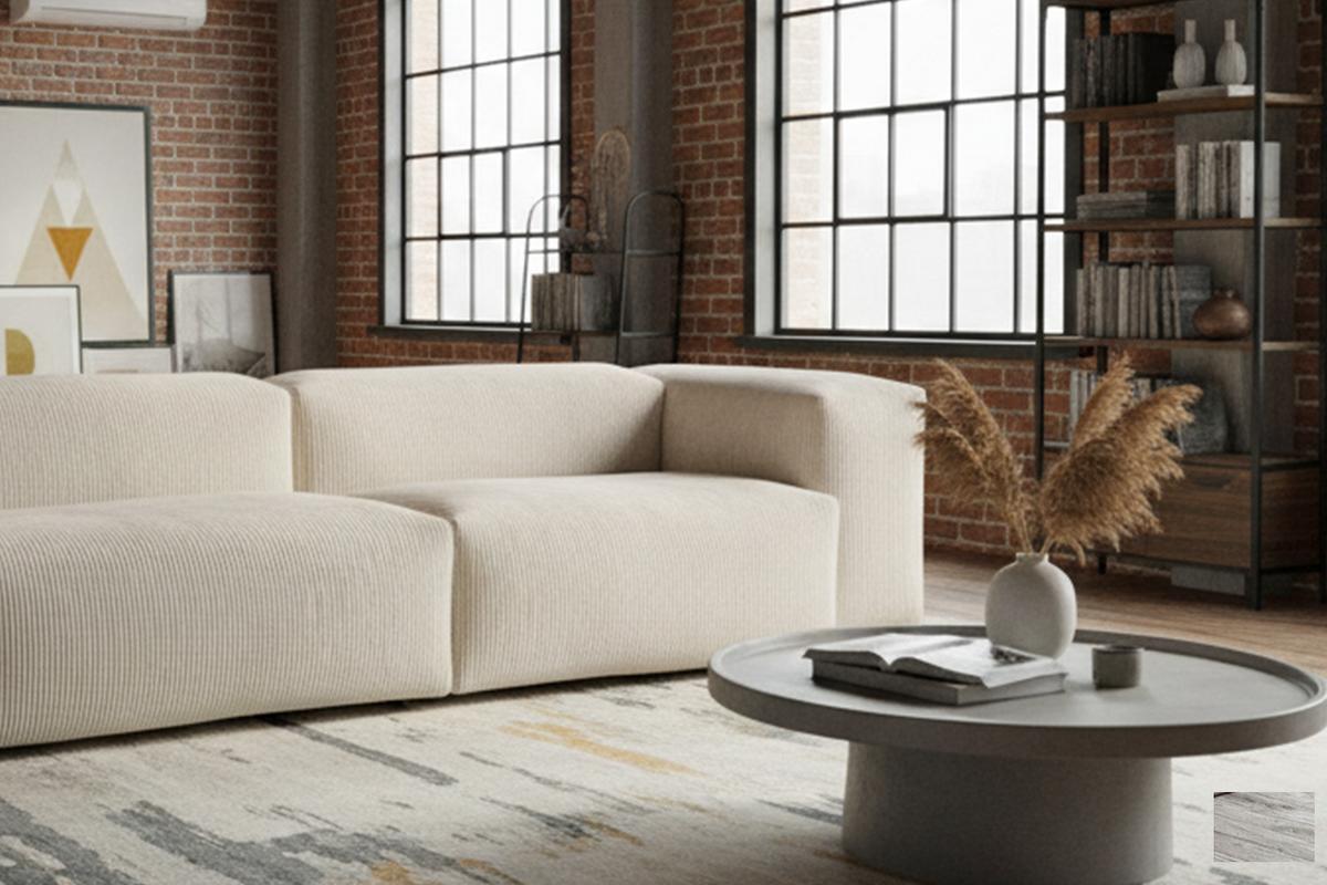 SOFA CELESTE Cremeweiß Cord - Creme/Schwarz, Kunststoff/Textil (302/72/114cm) - KAWOLA