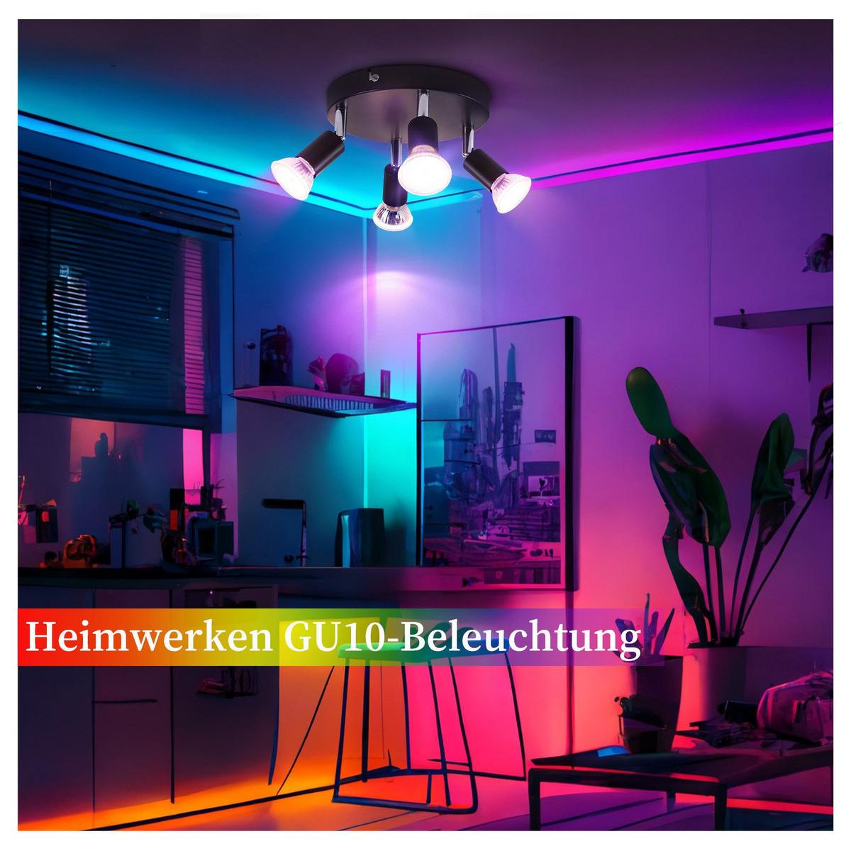 DECKENSTRAHLER Birtha 4-flammig 18/18/11 cm - Schwarz, Metall (18/18/11cm) - Nettlife