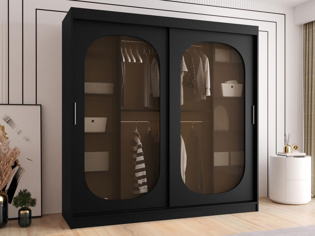 SCHWEBETÜRENSCHRANK Bahrajn 200 - Silberfarben/Schwarz, Holzwerkstoff/Kunststoff (200/200/62cm) - MIRJAN24