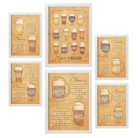 POSTER Set Mit 6 Biersorten Braun Vollfarbige Illustrationen Von Kaffee & Getränken Im Werbetafel Illustrationen Für & Heim A3 & A4 Weißer Rahmen - Weiß, Papier (29/3cm) - Nacnic