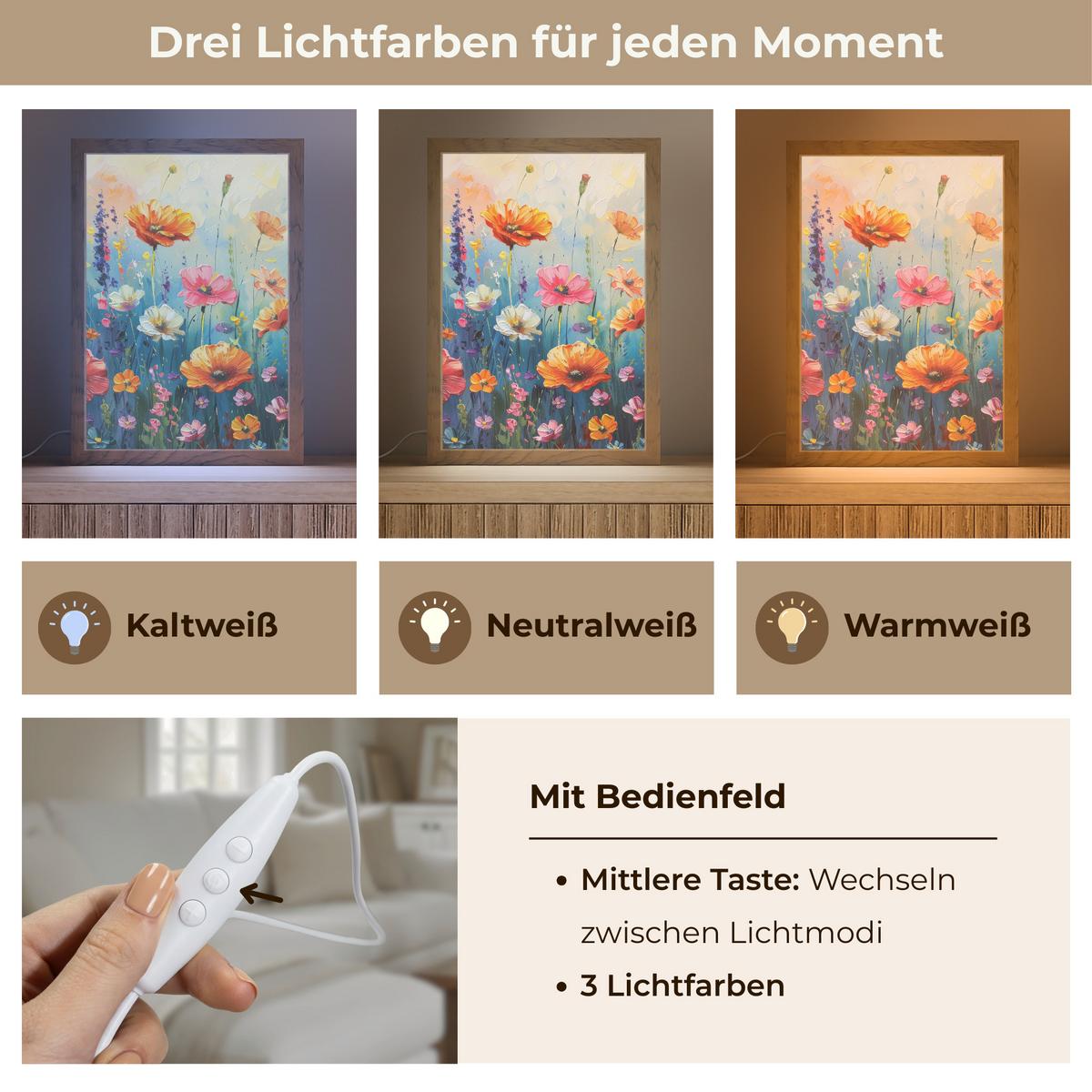 WANDLEUCHTE Blumen - Natur - Aquarell - Kunst 20x30 cm - Multicolor, Holzwerkstoff (20/30/8cm) - OnlyWow