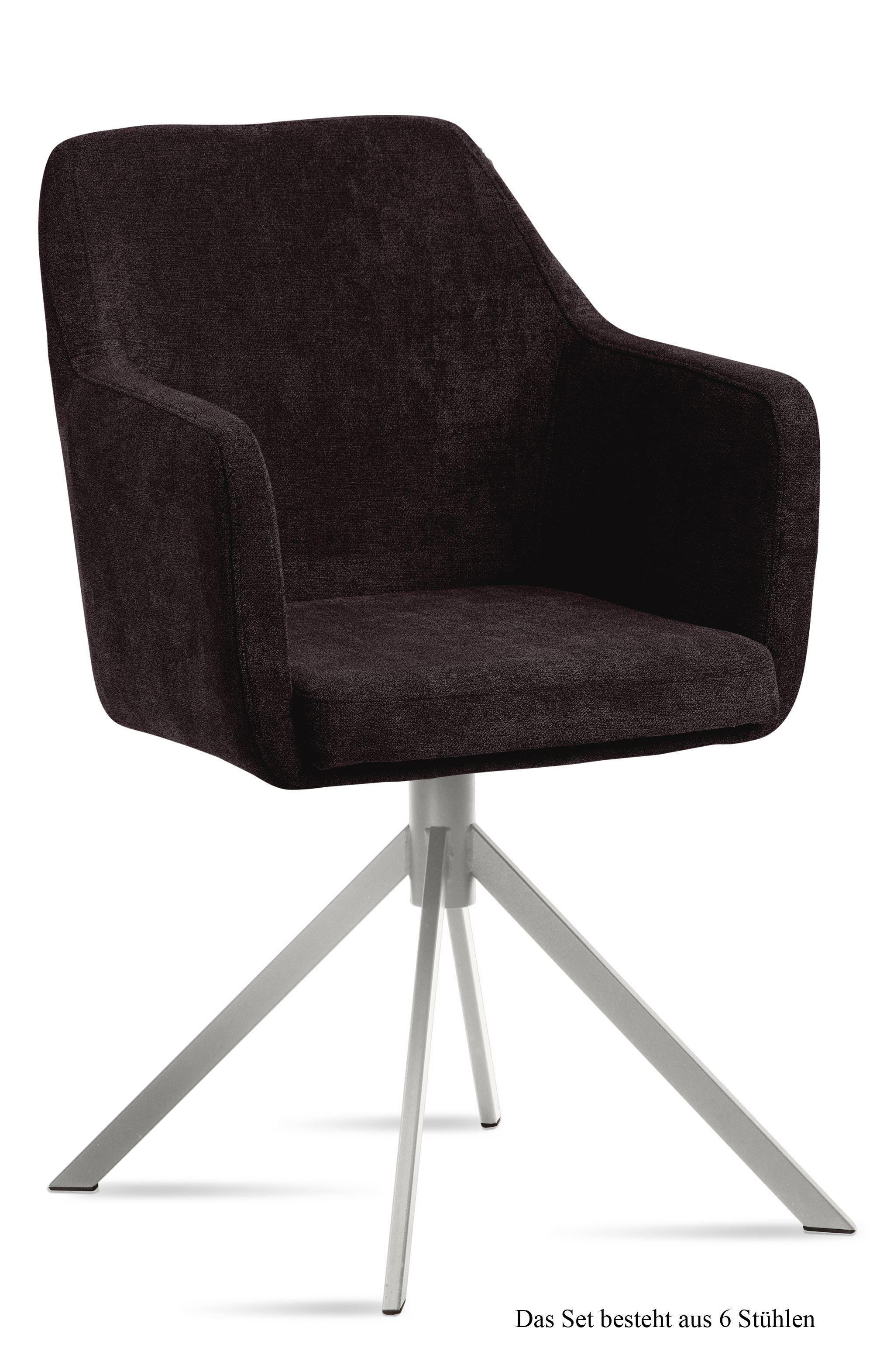 ARMLEHNSTUHL (6er-Set) Dorrie 57x87x60 Edelstahl/Espresso - Edelstahlfarben/Dunkelbraun, Kunststoff (60/87/57cm) - 58aufmkessel