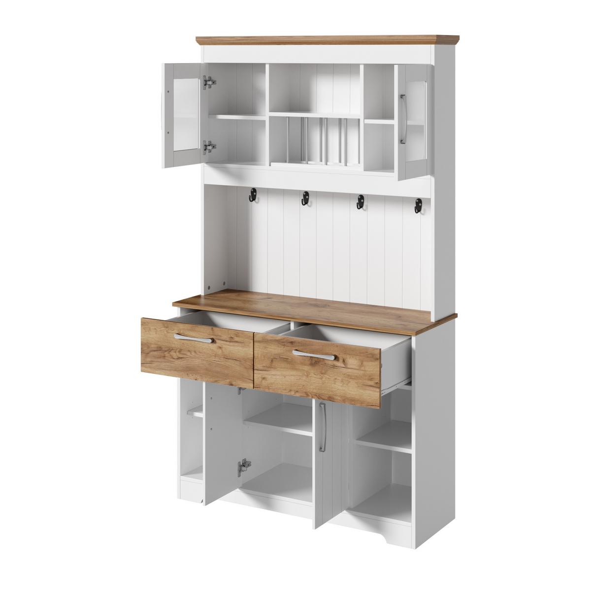 HIGHBOARD weiß und holzoptik, viel stauraum und mit vitrine fächern - Weiß, Holzwerkstoff (106/176.5/39cm) - Urban Meuble