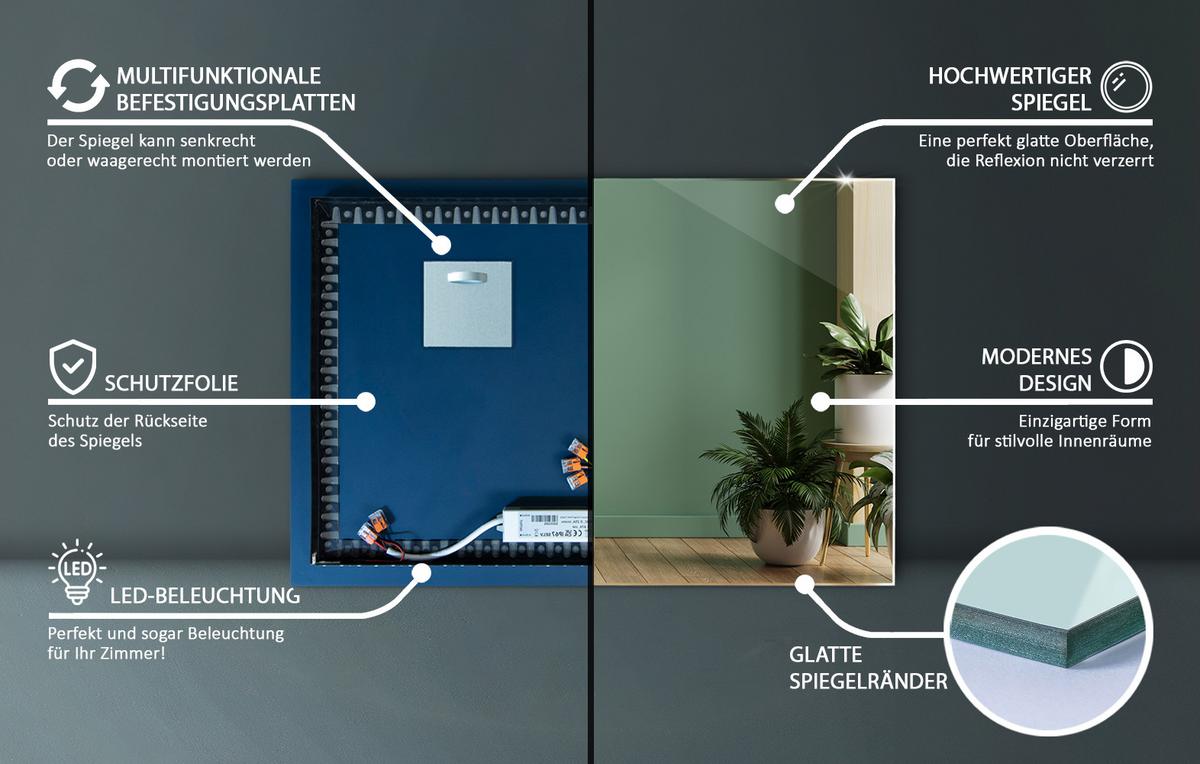 LED SPIEGEL 70 cm x 50 cm Rechteckig Neutralweiß 4000K - Blaugrau, Glas (70/50/2.4cm) - TULUP