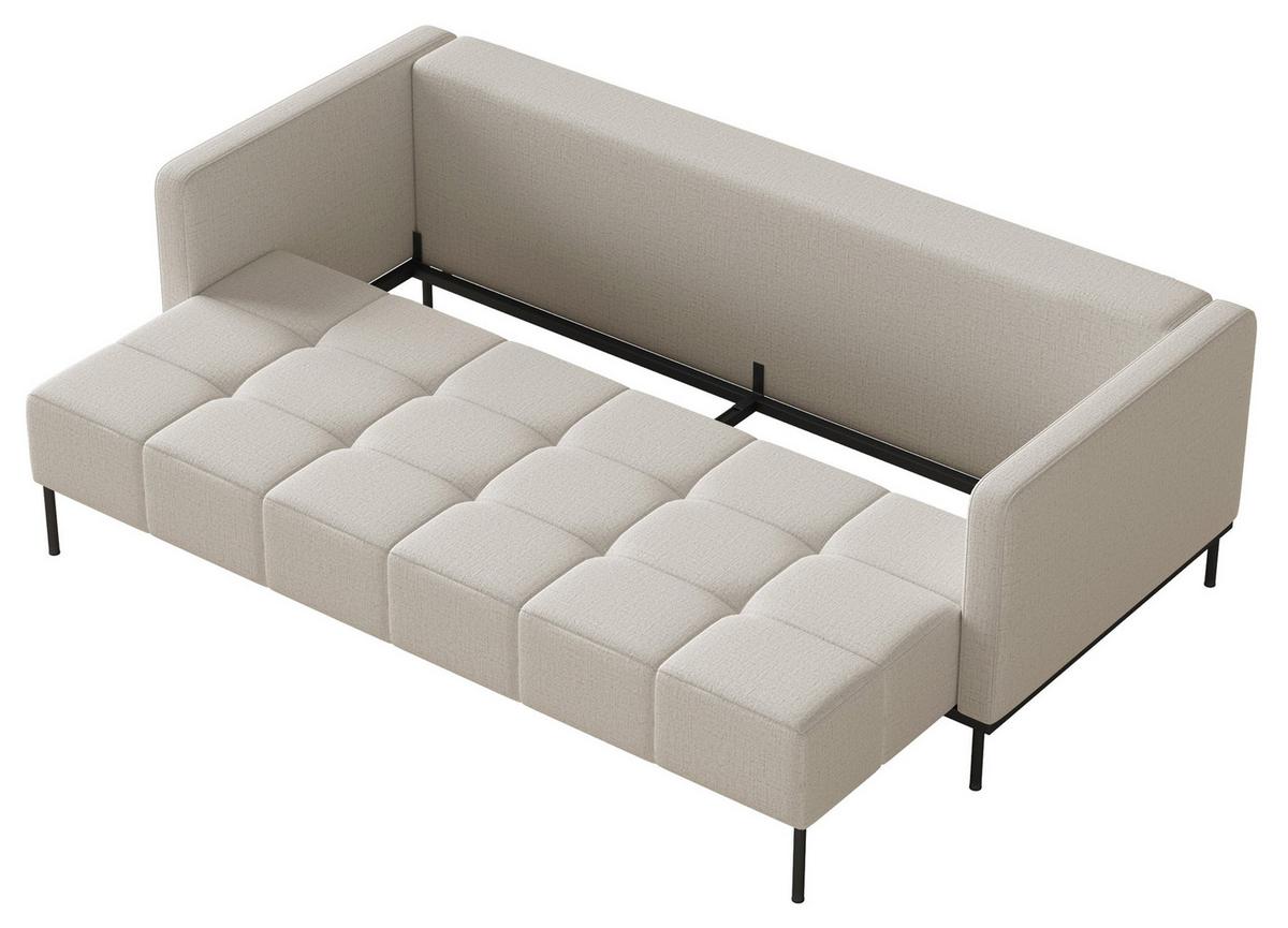 SCHLAFSOFA Skilia mit Schlaffunktion, 3-Sitzer 224 cm - Ecru/Schwarz, Textil/Metall (224/85/102cm) - Selsey