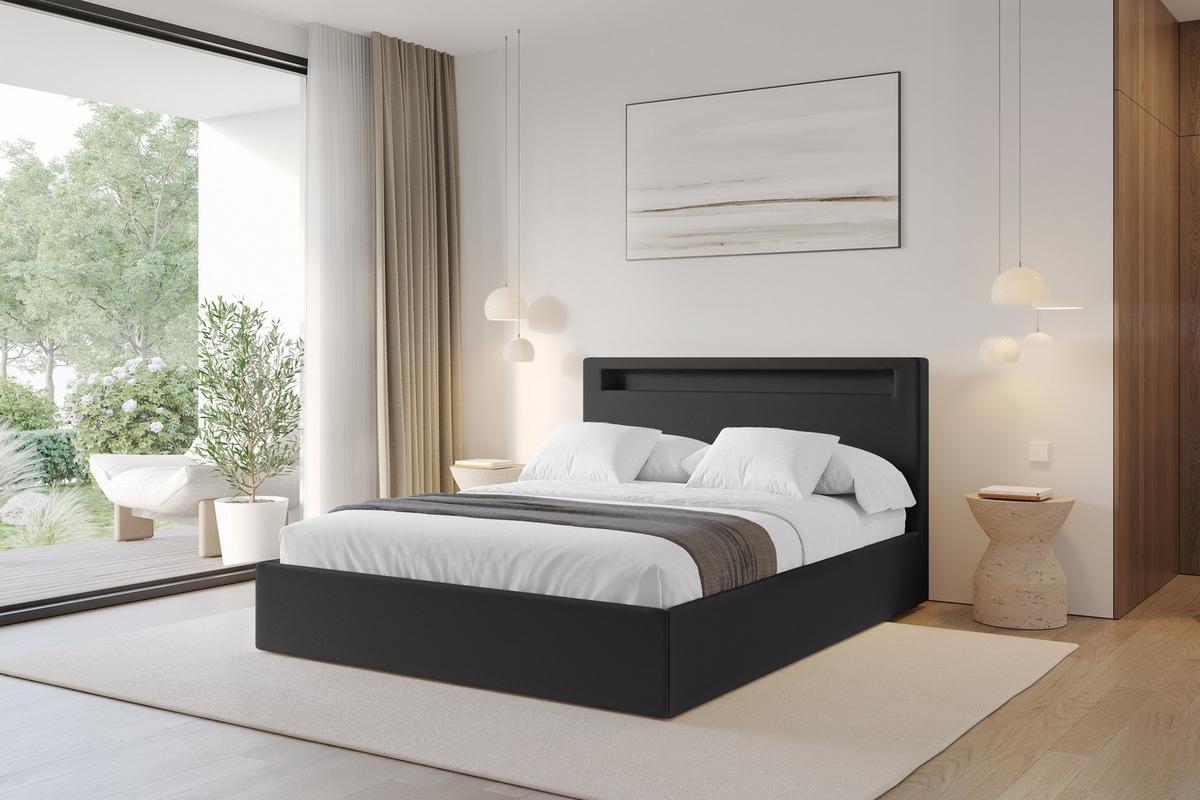 POLSTERBETT mit Bettkasten und Lattenrost, Boxbett ohne Matratze - GOLA 140x200 Schwarz - Schwarz Hochglanz, Holzwerkstoff/Textil (140/200cm) - ALTDECOR