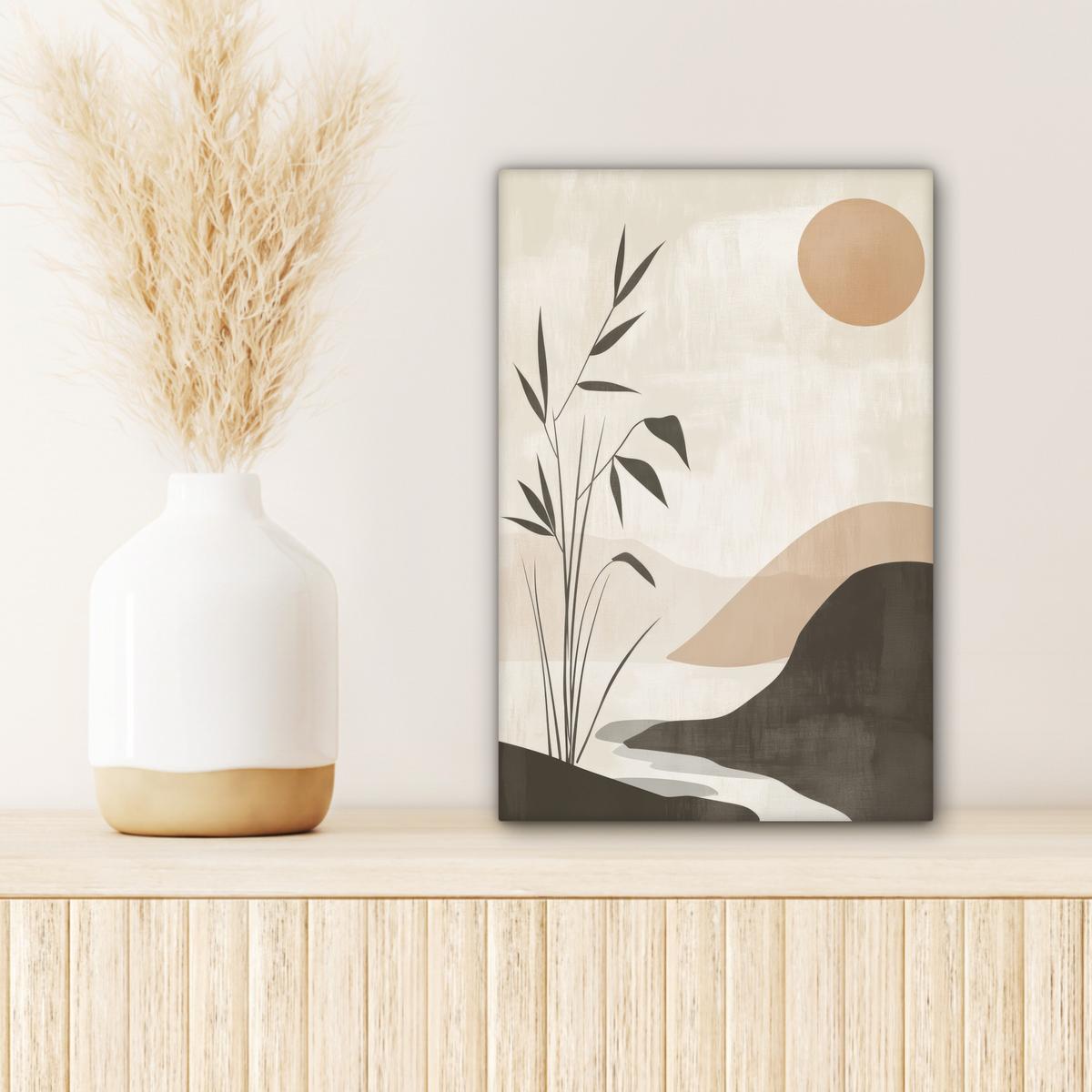 LEINWANDBILD Japandi - Landschaft - Beige Deko Wohnzimmer 20x30 cm - Cognac, Textil (20/30cm) - MuchoWow