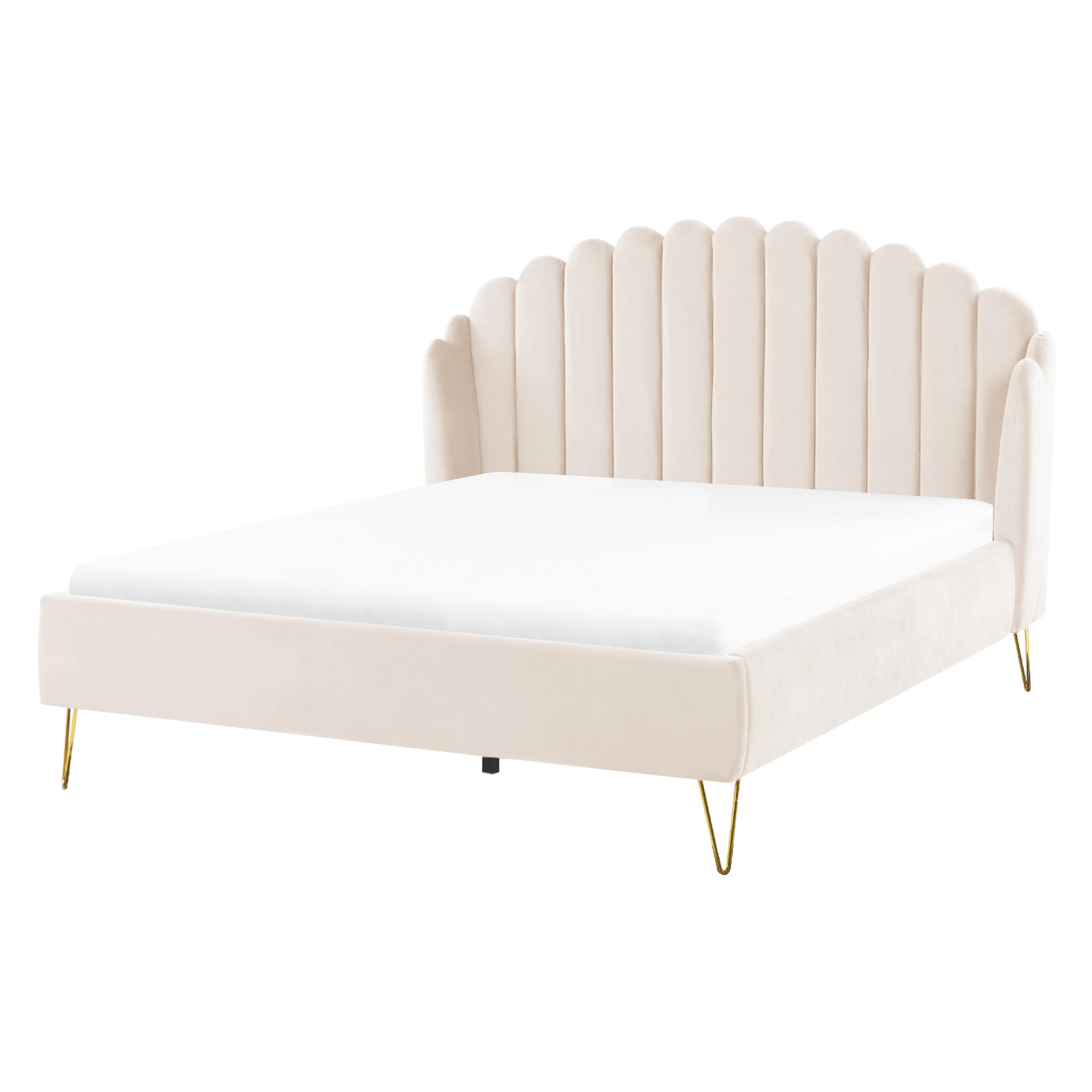 SAMTBETT 160/200cm Helles Beige Ambillou - Beige, Textil (160/200cm) - Beliani