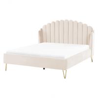 SAMTBETT 160/200cm Helles Beige Ambillou - Beige, Textil (160/200cm) - Beliani