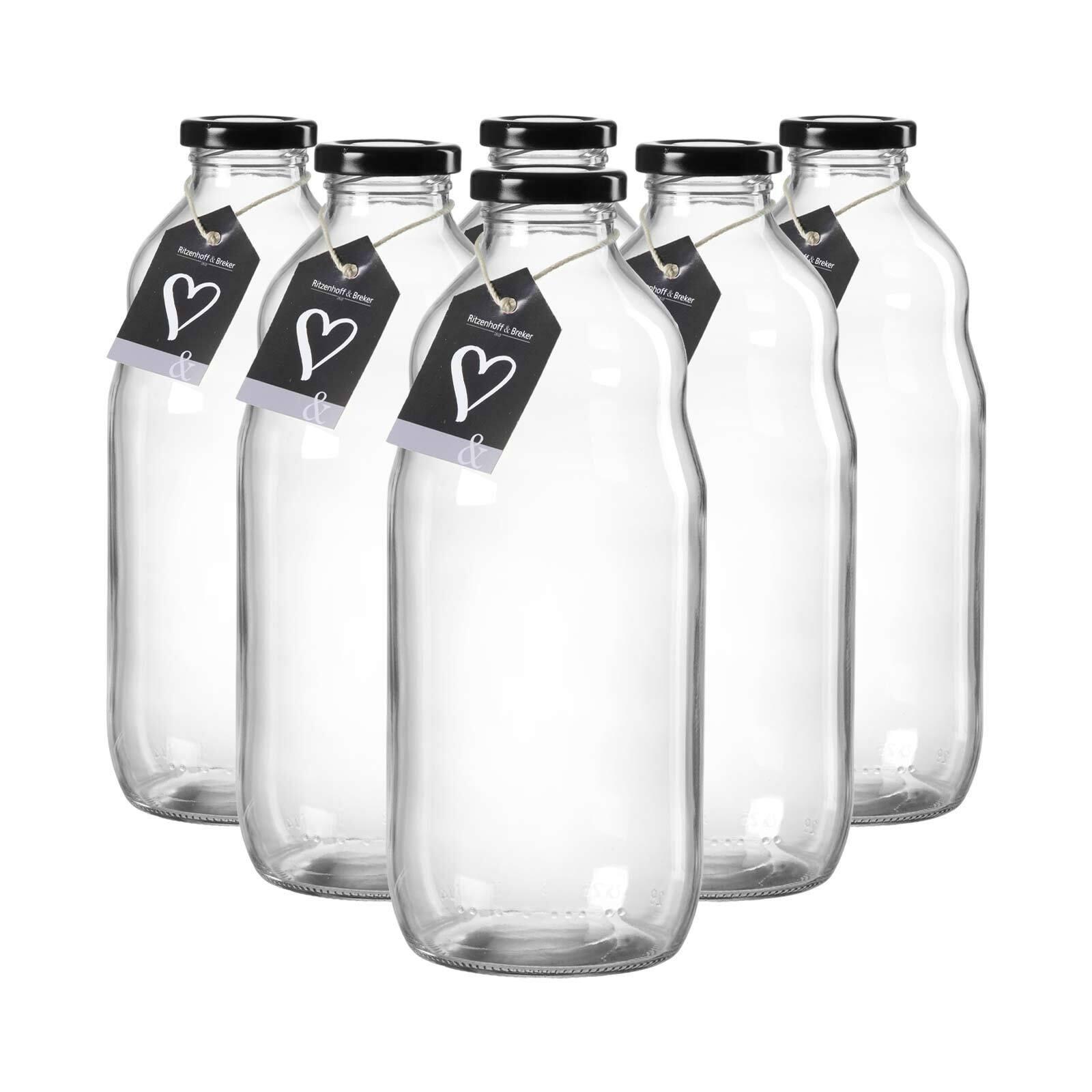 MILCHFLASCHEN Mara transparent 1 l 6er Set - Transparent, Glas (9/23/9cm) - Ritzenhoff Breker