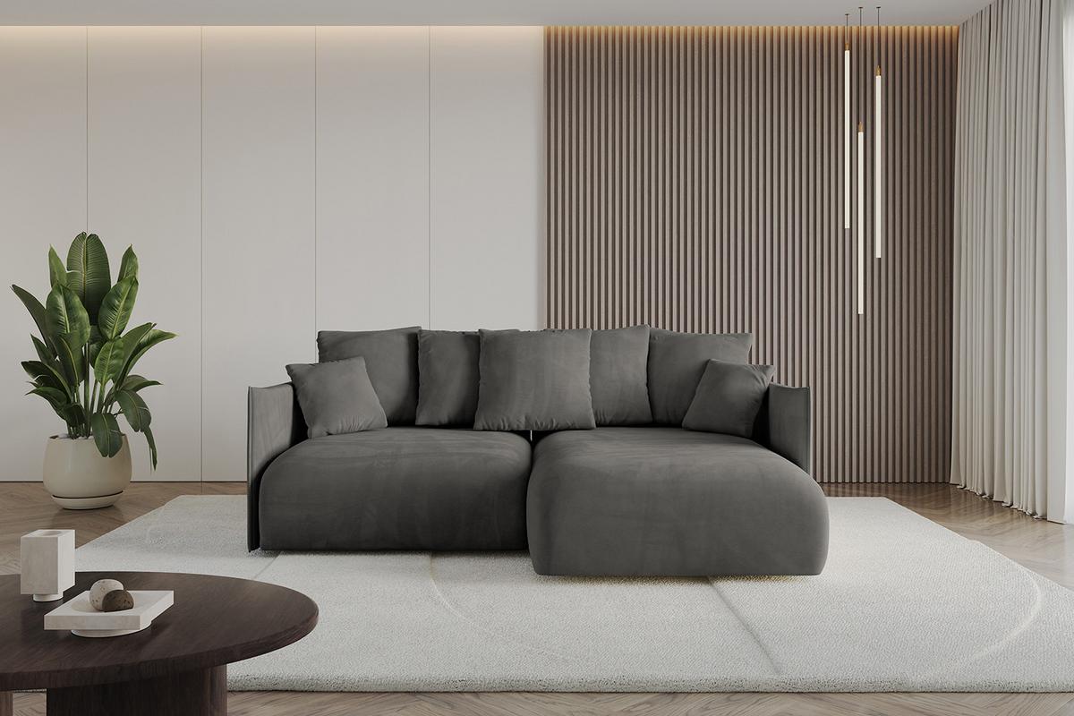 ECKSOFA Ottomane rechts ONESK-L 216x177x72 Dunkelgrau Velours - Dunkelgrau/Anthrazit, Holzwerkstoff/Kunststoff (177/216cm) - ALTDECOR