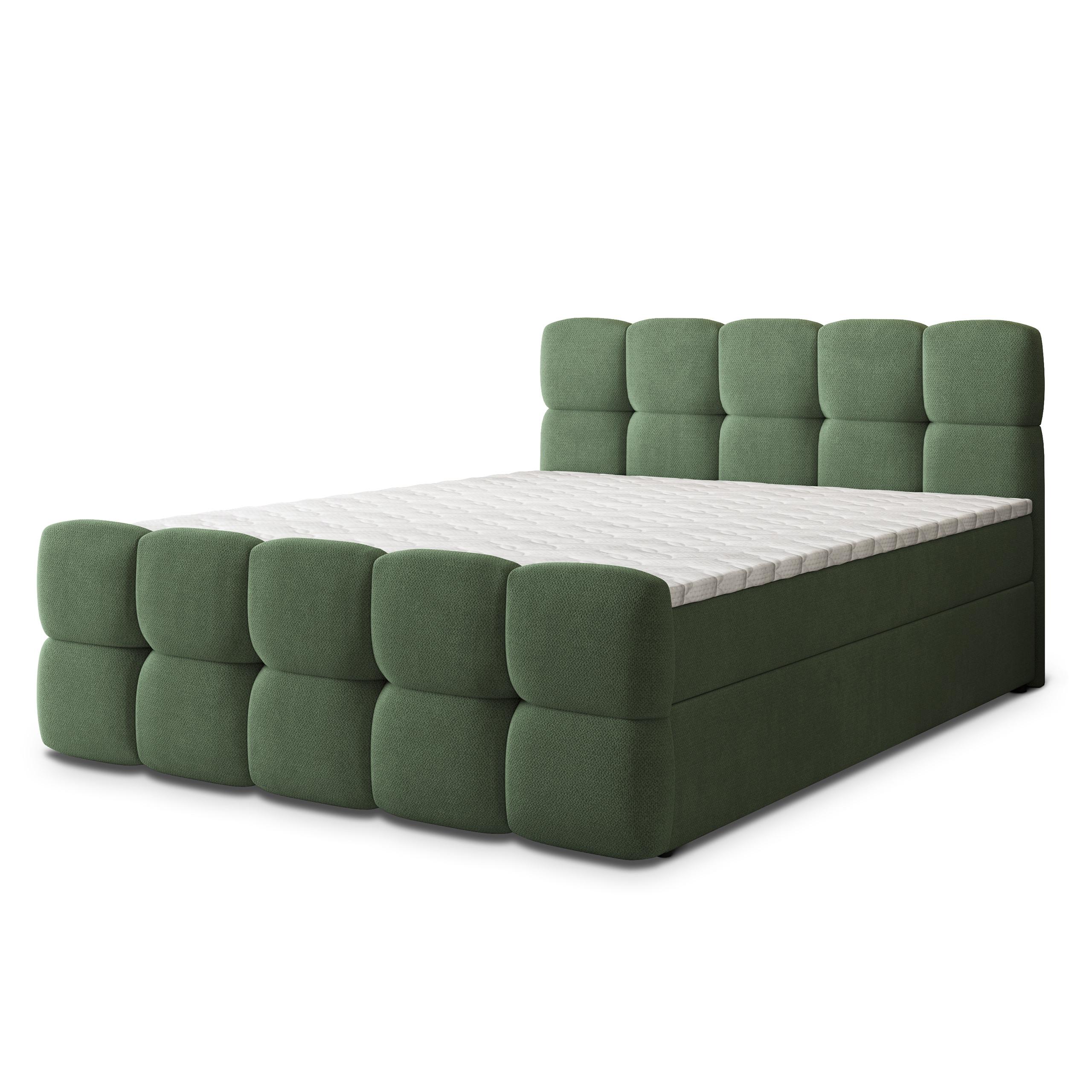 BOXBETT BRUME 200x200 cm mit Matratze und Topper, H2+H3 - Grün - Grün, Holz (200/200cm) - MASSENO