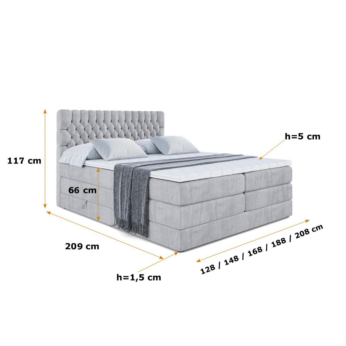 BOXSPRINGBETT SERENE KING - 180 x 200 - H3/H4 - Hellgrau - Hellgrau, Holzwerkstoff (180/200cm) - ALTDECOR