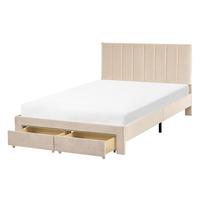 BETT mit Schubladen 120/200 cm Samtstoff Beige Lonzac - Beige, Textil (120/200cm) - Beliani