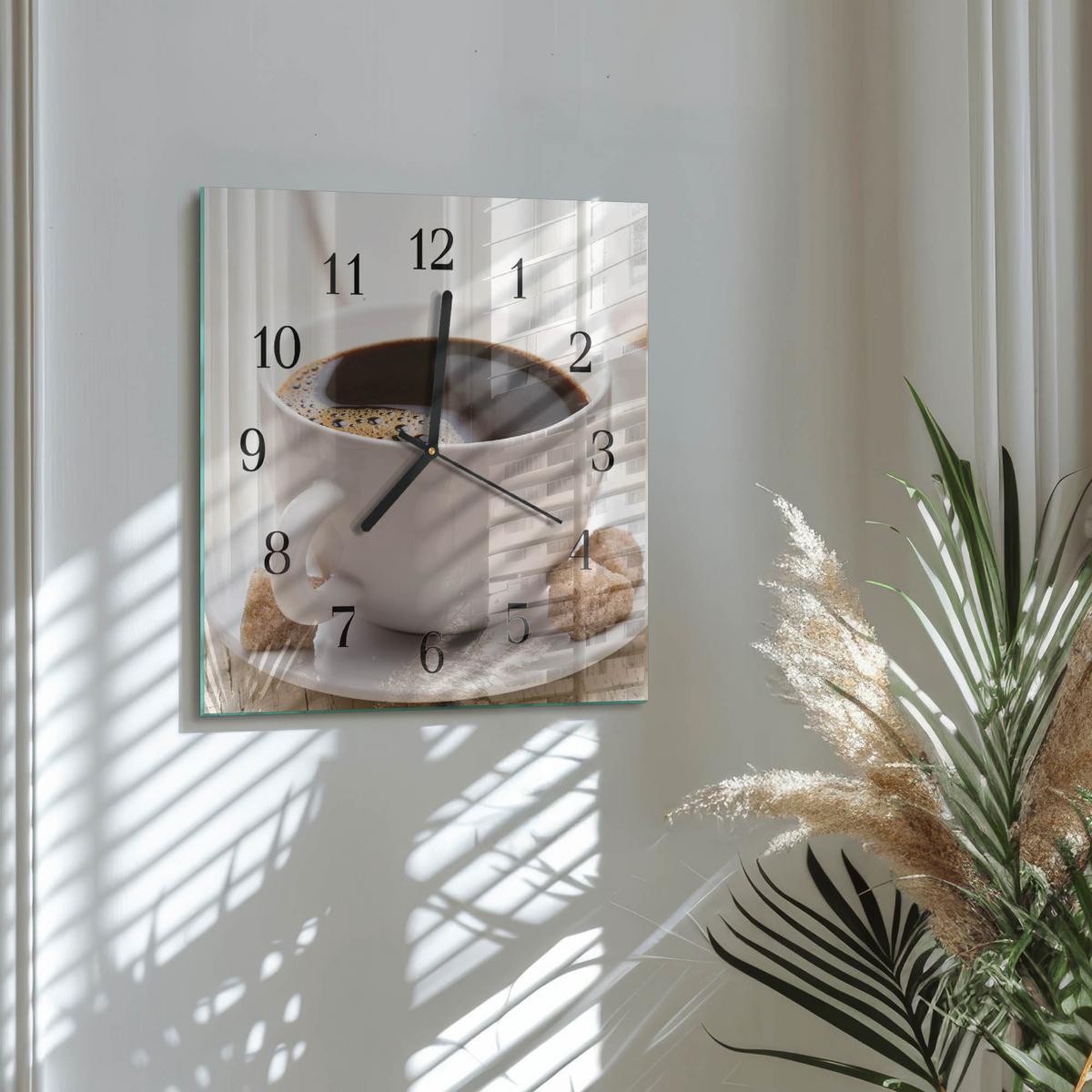 WANDUHR aus Glas 30x30 cm - Kaffee - Braun, Glas (30/30/0.4cm) - TULUP