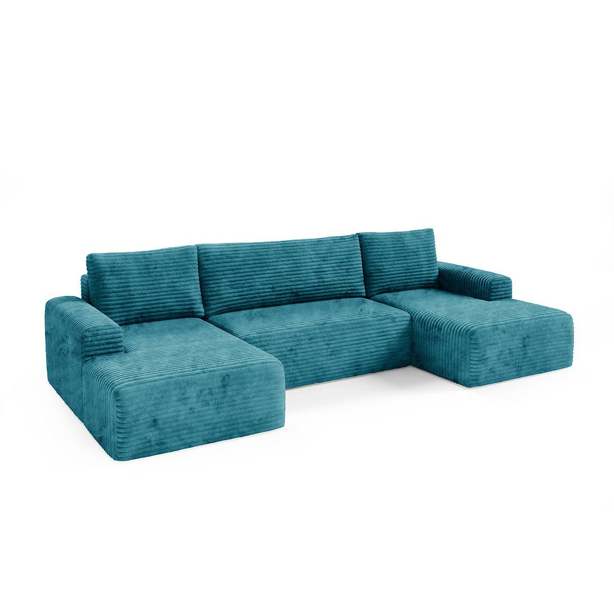 PANORAMASOFA Romeo 5 Sitzplätze Blau - Blau, Holz (345/92/163cm) - Petits-meubles