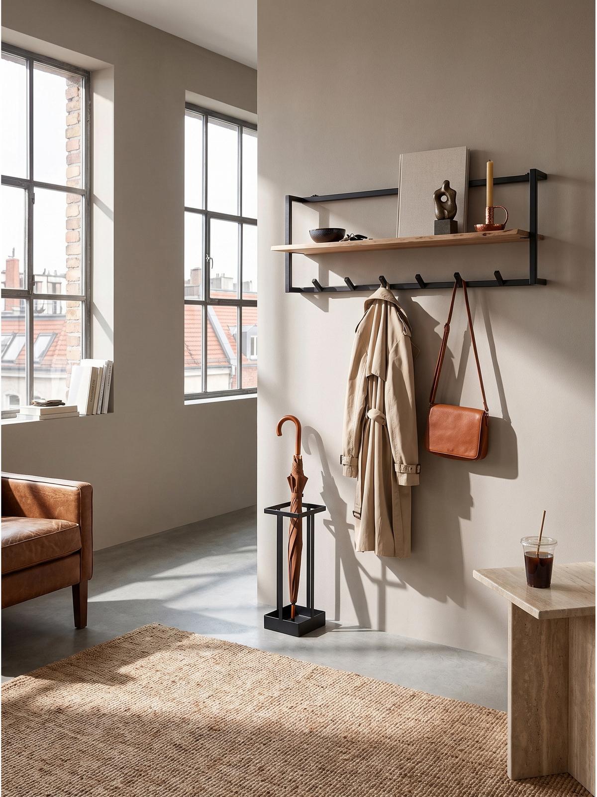 WANDGARDEROBE TIETAR, Akazie Massivholz, Akazie-Schwarz, 100 x 25 x 32 cm - Schwarz/Akaziefarben, Metall (100/32/25cm) - KADIMA DESIGN