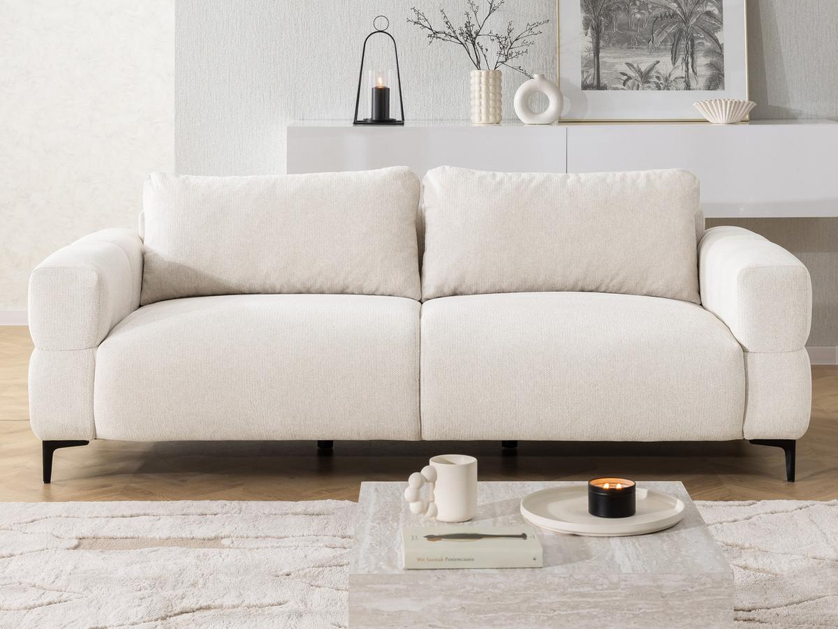 3-SITZER-SOFA Cardea in Bubble-Optik aus weichem Creme Strukturstoff mit hohem Sitzkomfort - Creme/Schwarz, Holz/Textil (217/80/97cm) - S-Style Möbel