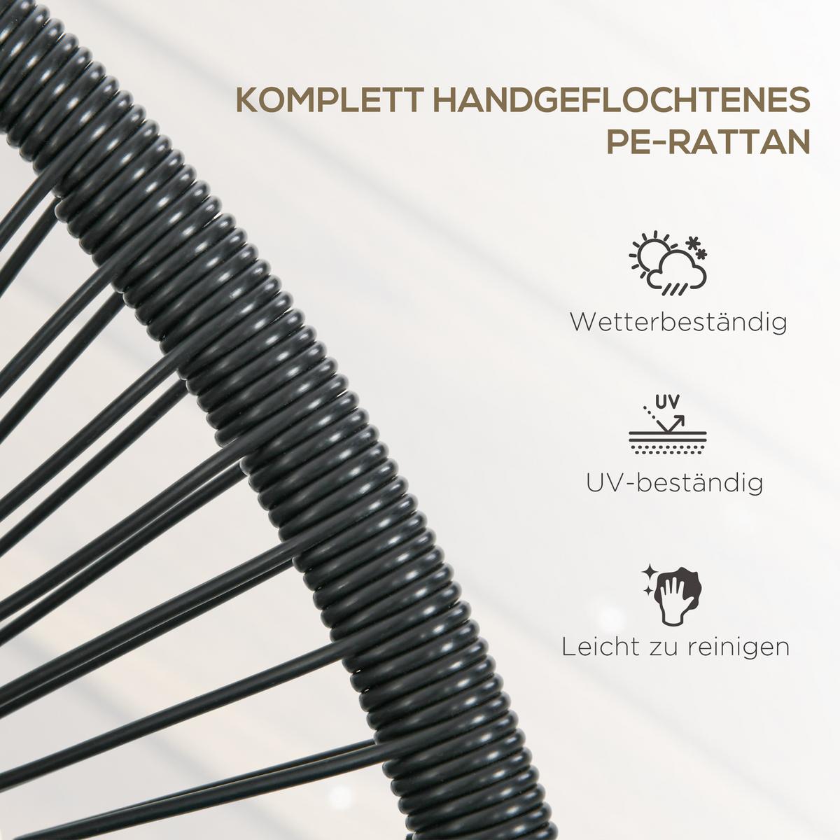 POLYRATTAN Sitzbank 2-Sitzer Rattanbank Gartenbank, für Terrasse, Balkon, Stahl - Schwarz, Metall (72/83/132cm) - Outsunny